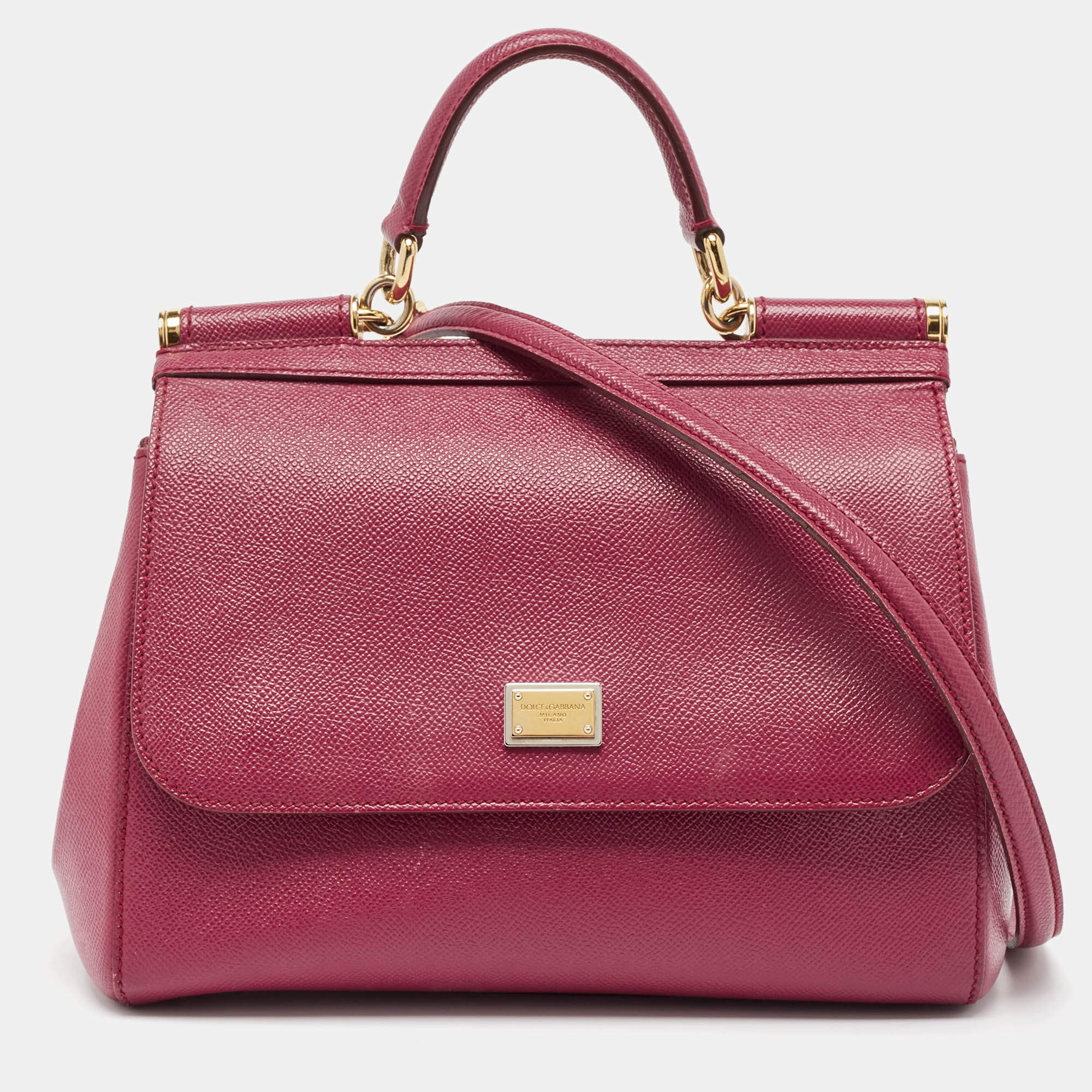 Pre Owned Dolce & Gabbana Magenta Leather Medium Miss Sicily Top Handle Bag