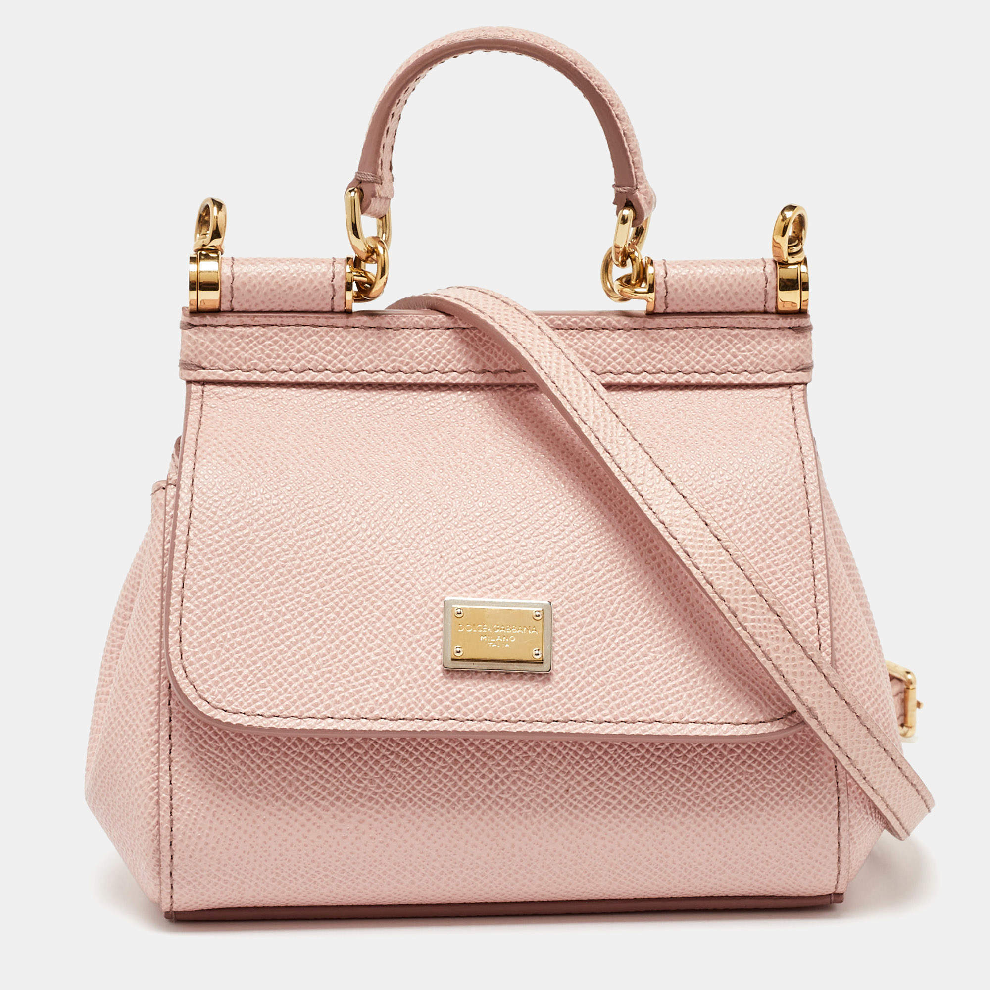 Pre Owned Dolce & Gabbana Baby Pink Leather Mini Sicily Bag
