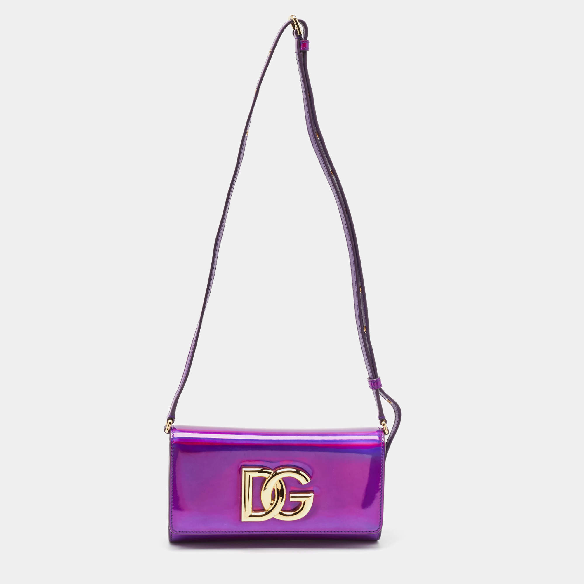 Pre Owned Dolce & Gabbana Purple Holographic Patent Leather DG Millennials Shoulder Bag