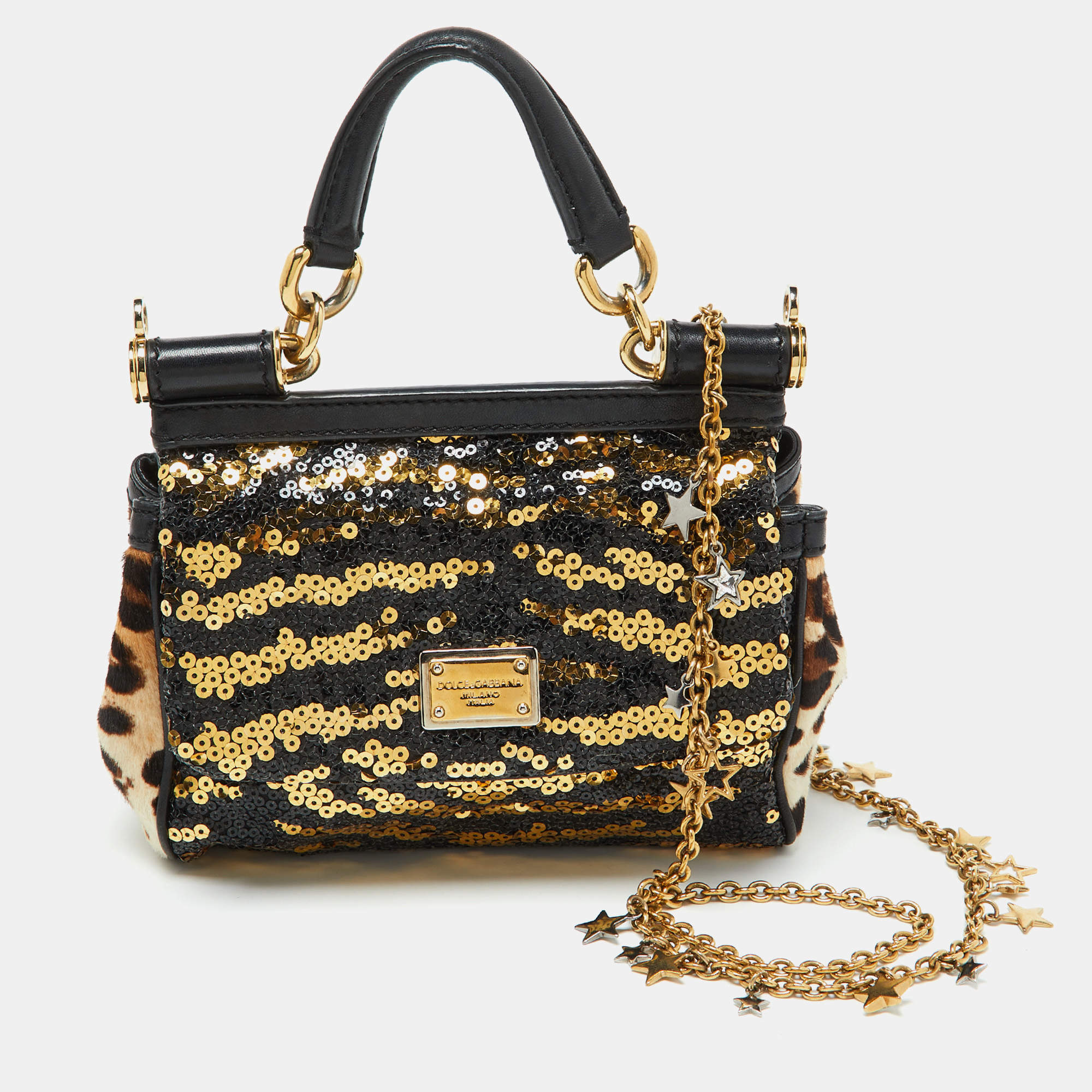 Pre Owned Dolce & Gabbana Multicolor Calf Hair and Sequins Small Miss Sicily Top Handle Bag