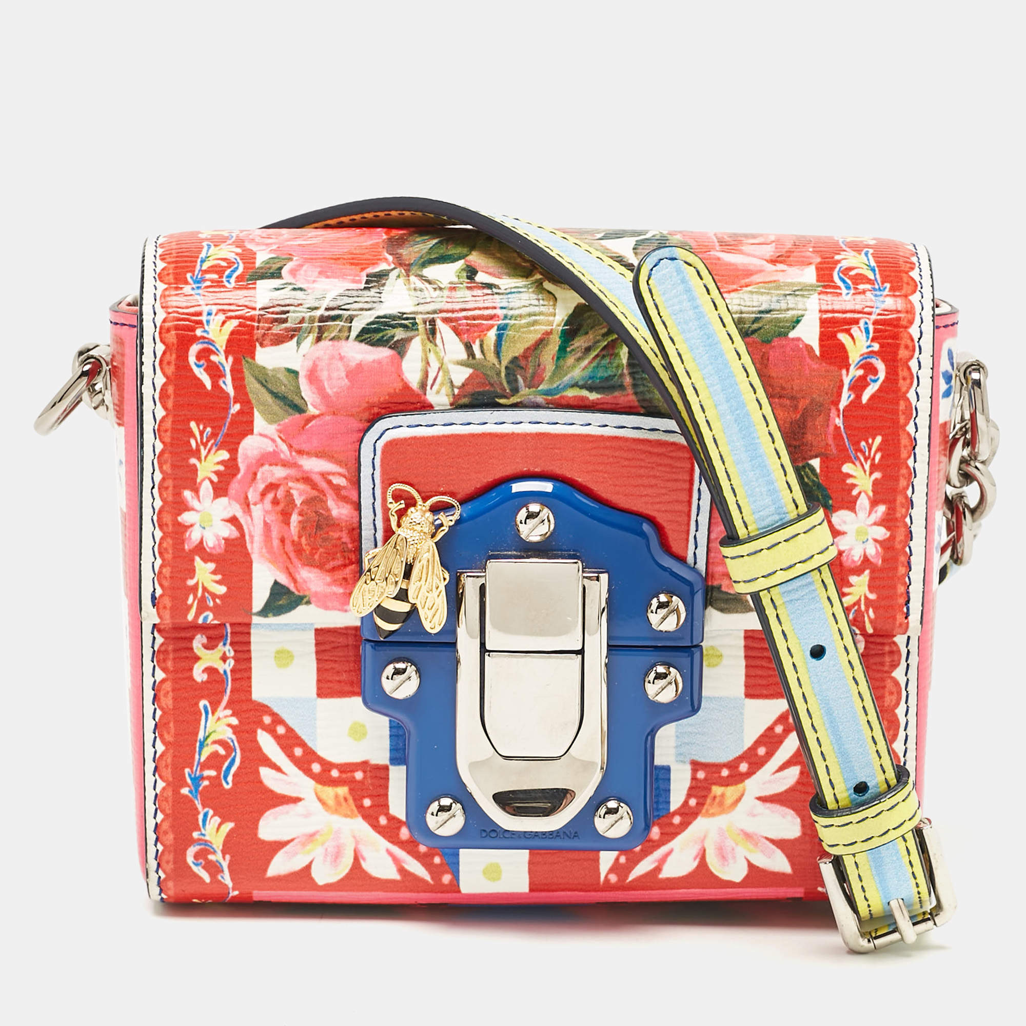 Pre Owned Dolce & Gabbana Multicolor Print Leather Mini Lucia Crossbody Bag