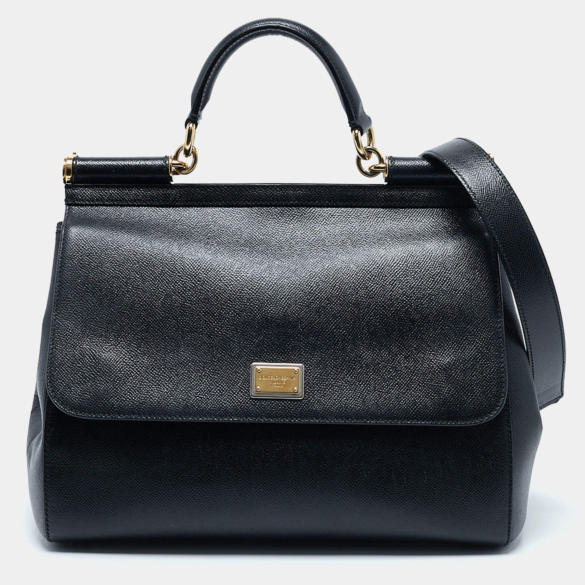 Pre Owned Dolce & Gabbana Black Leather Large Miss Sicily Top Handle Bag