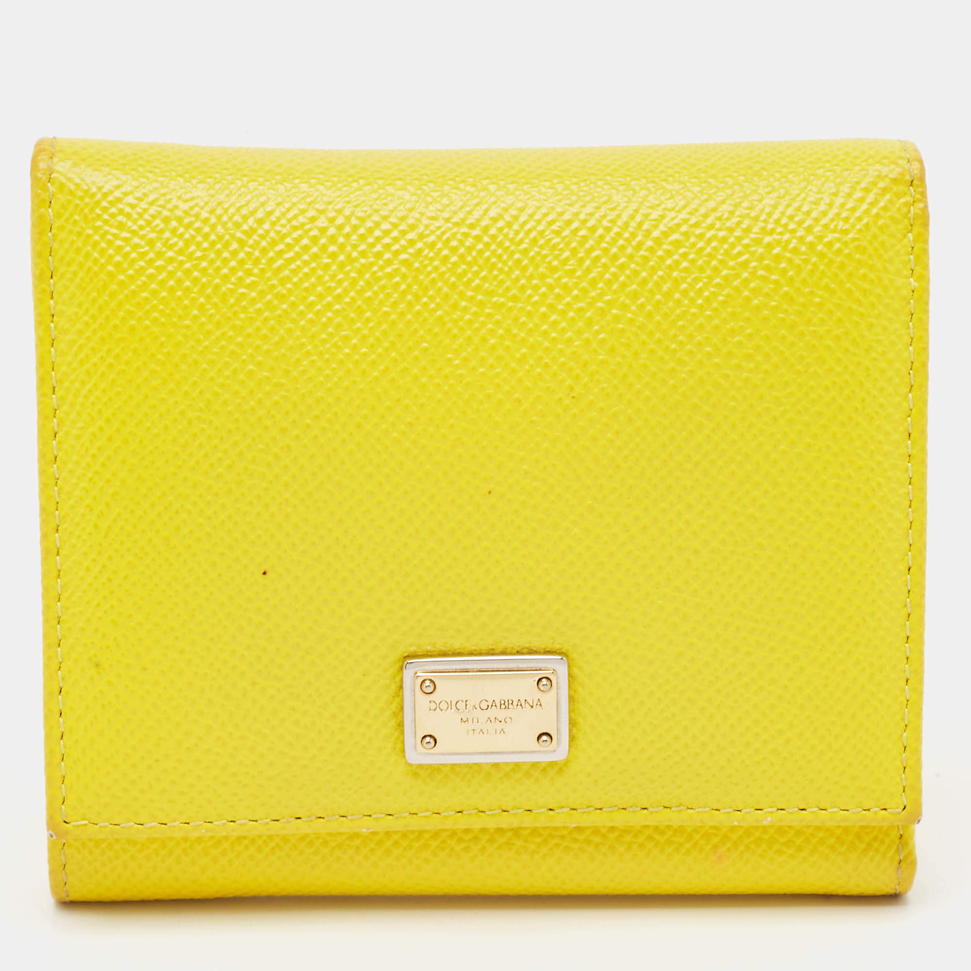 Dolce & Gabbana Yellow Leather Trifold Compact Wallet