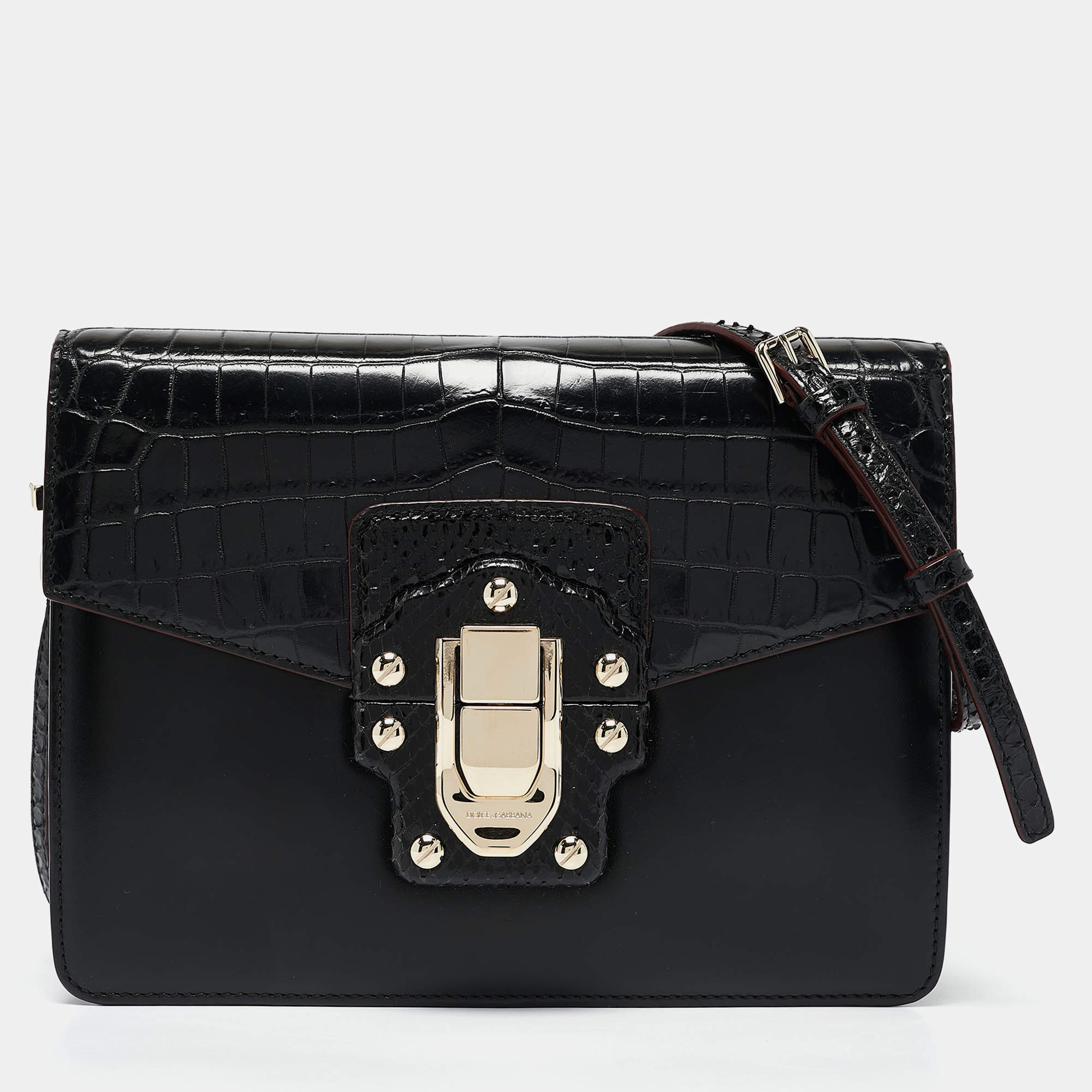Dolce & Gabbana Black Crocodile Leather and Python Lucia Shoulder Bag