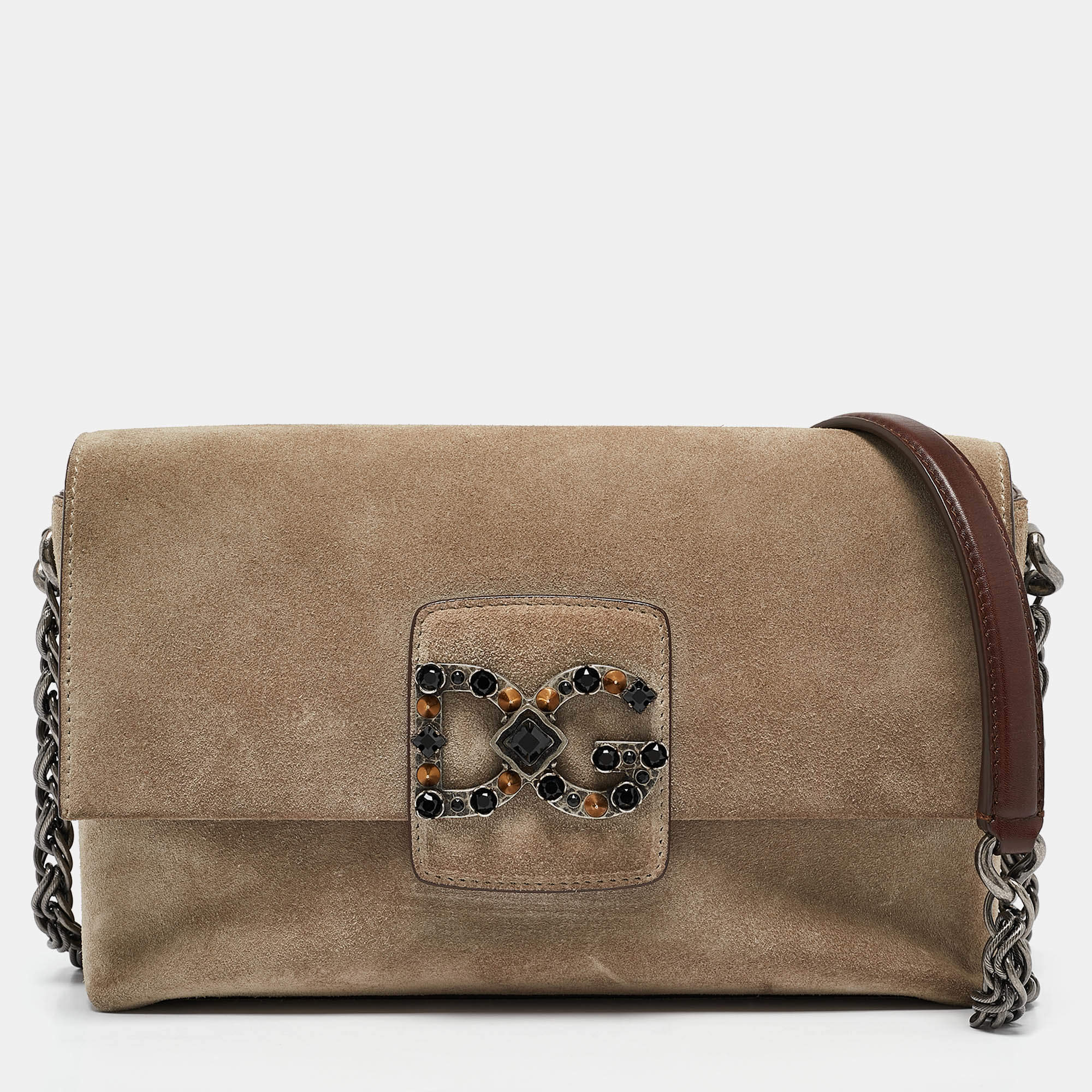 Pre Owned Dolce & Gabbana Beige Suede DG Millennials Shoulder Bag