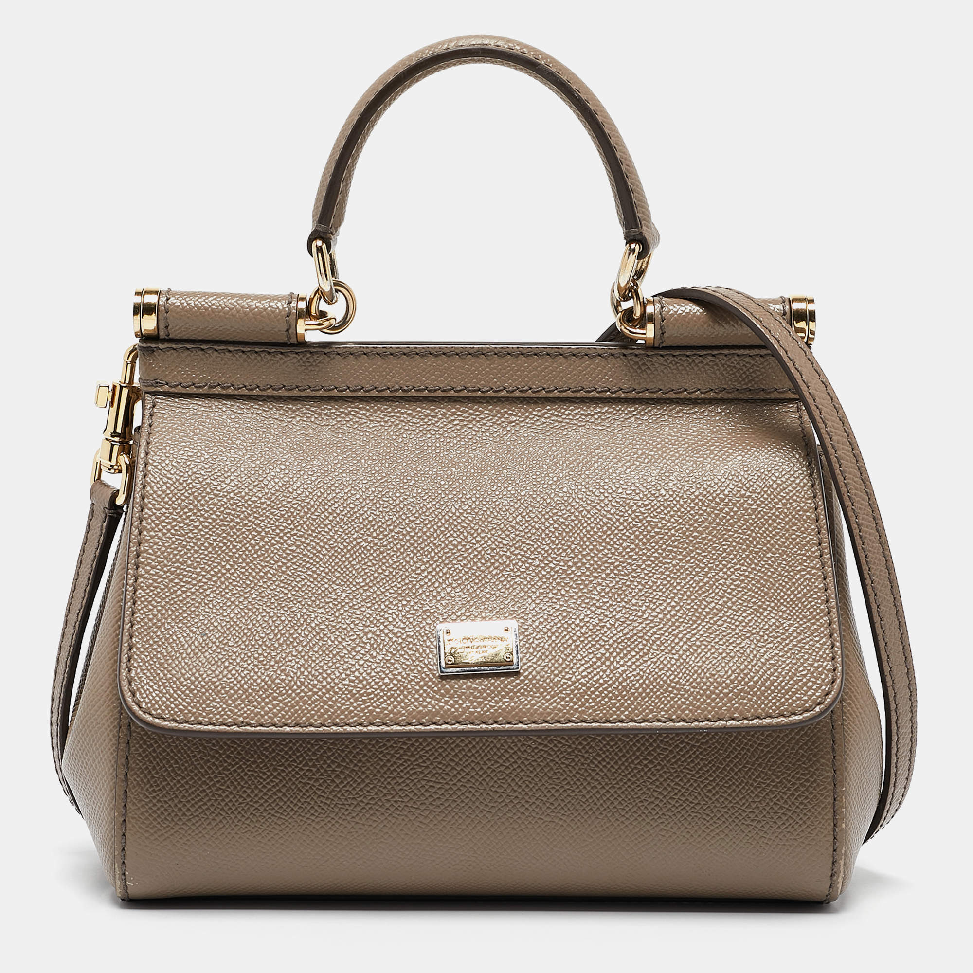 Pre Owned Dolce & Gabbana Brown Leather Small Miss Sicily Top Handle Bag