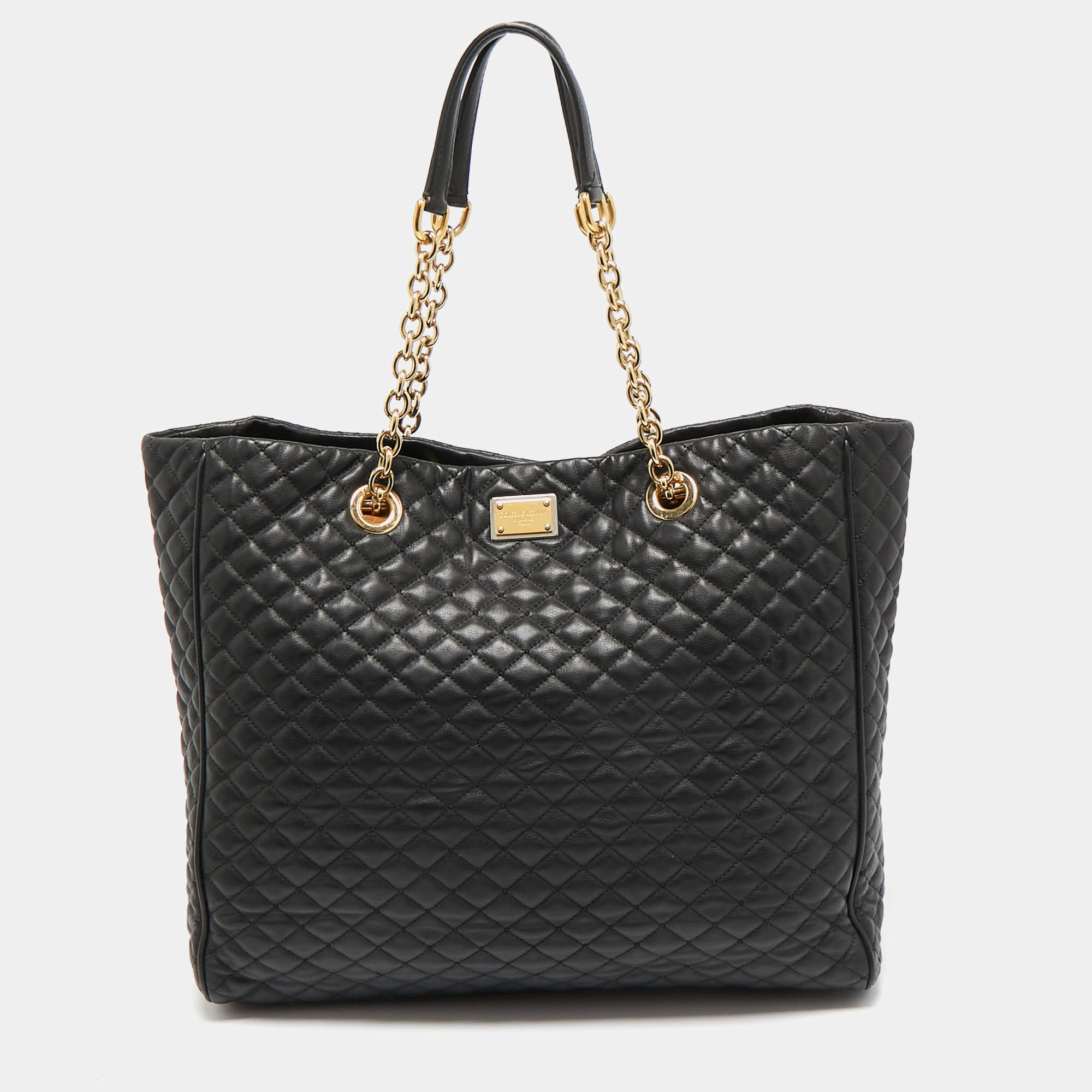 Pre Owned Dolce & Gabbana Black Quilted Leather Chain Shopper Tote