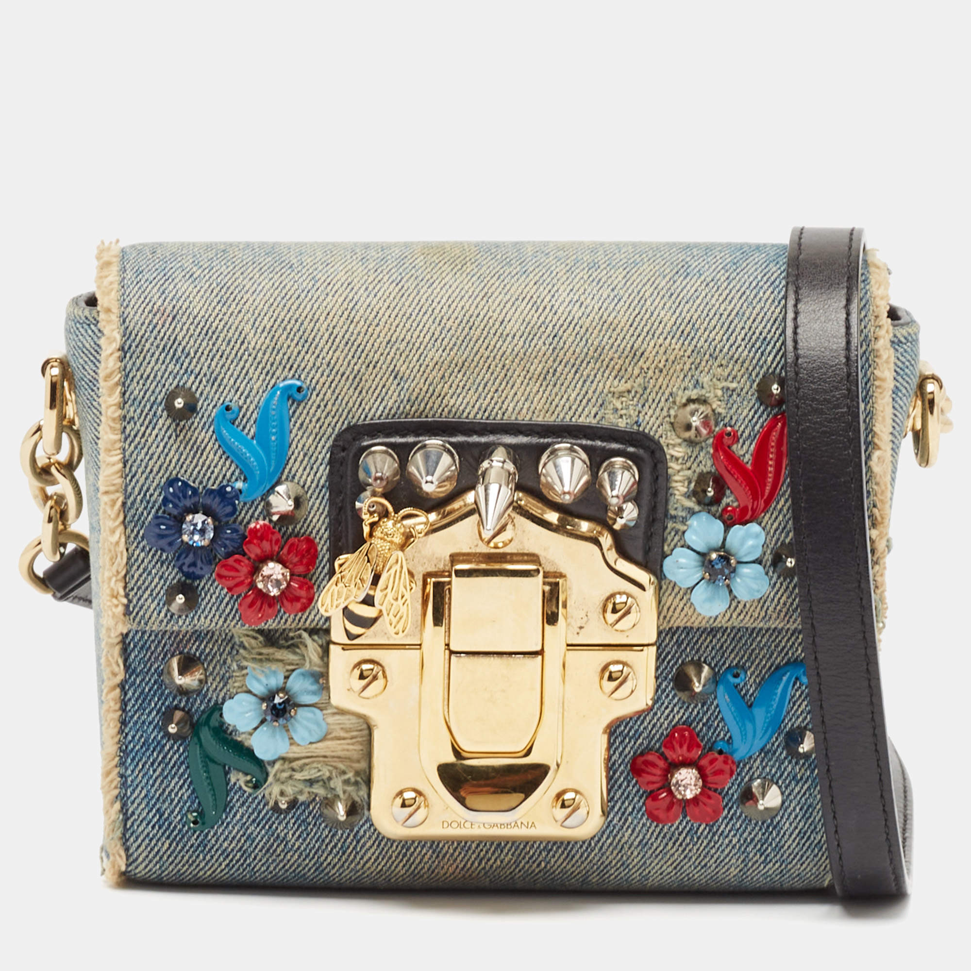 Dolce & Gabbana Blue Denim Mini Embellished Lucia Shoulder Bag