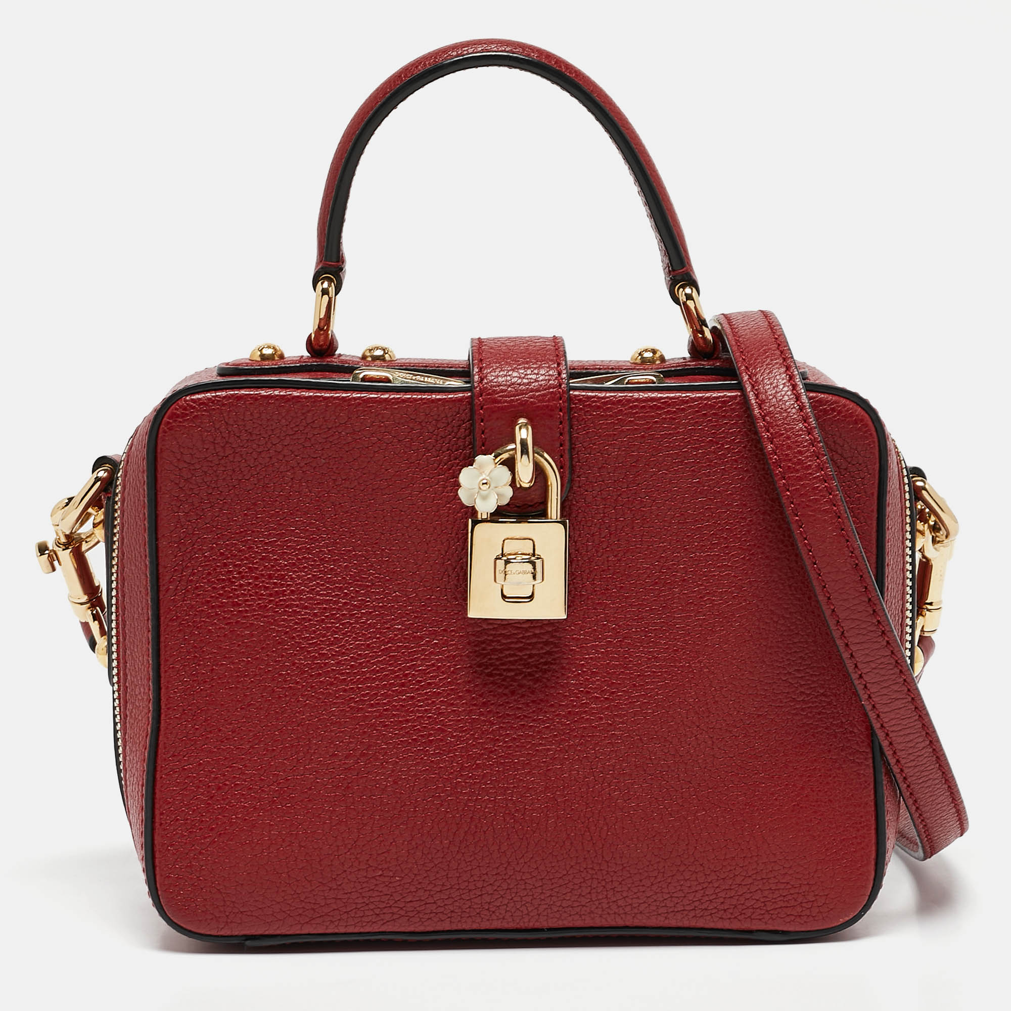 Pre Owned Dolce & Gabbana Red Leather Rosaria Box Top Handle Bag