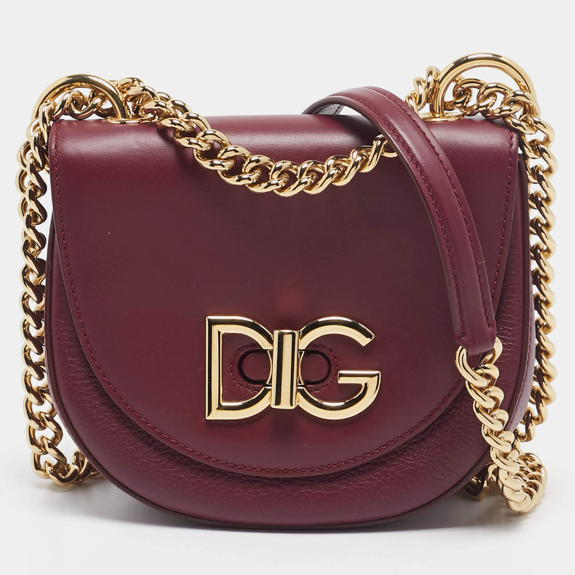 Pre Owned Dolce & Gabbana Burgundy Leather Wifi Shoulder Bag