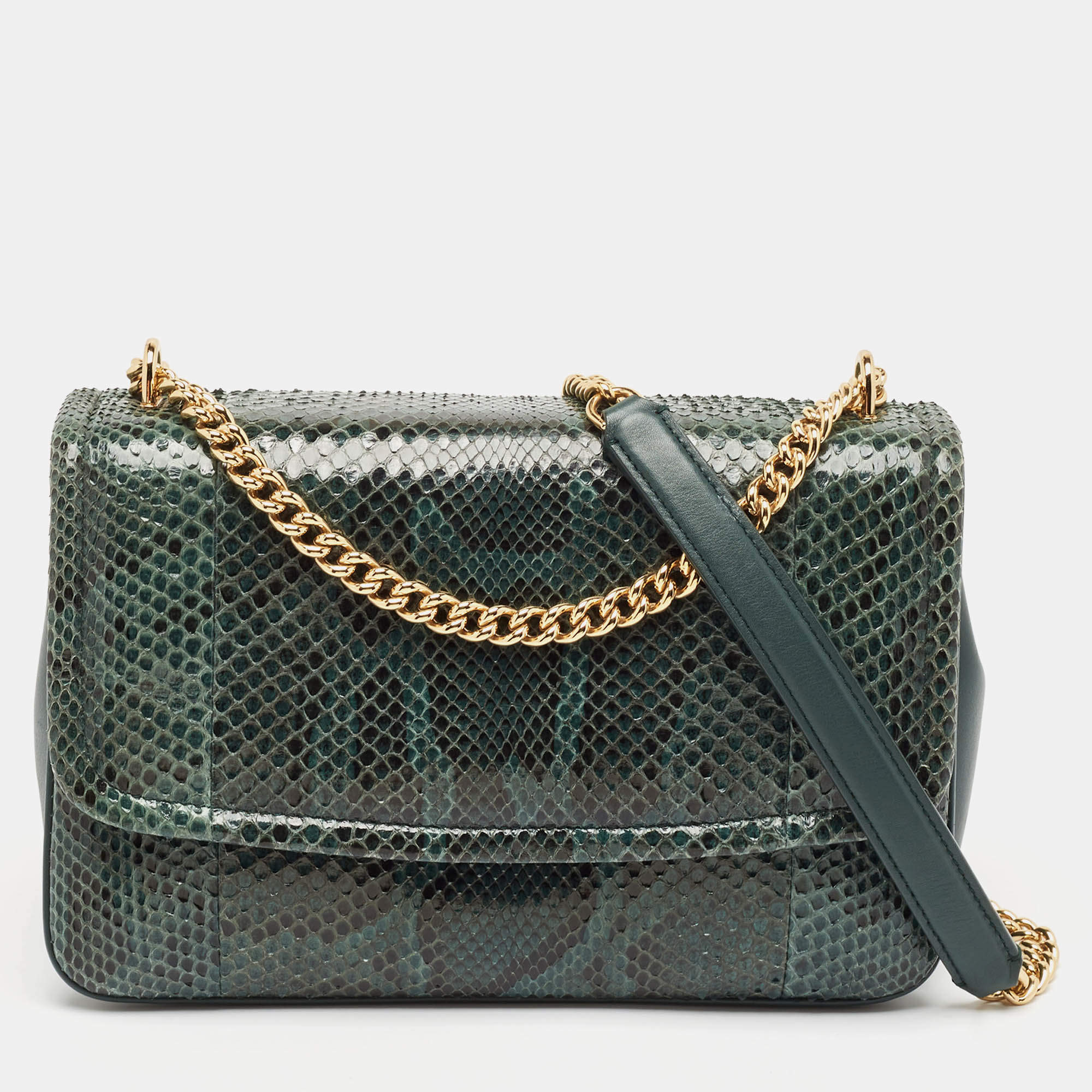 Pre Owned Dolce & Gabbana Green Python Miss Margarita Shoulder Bag