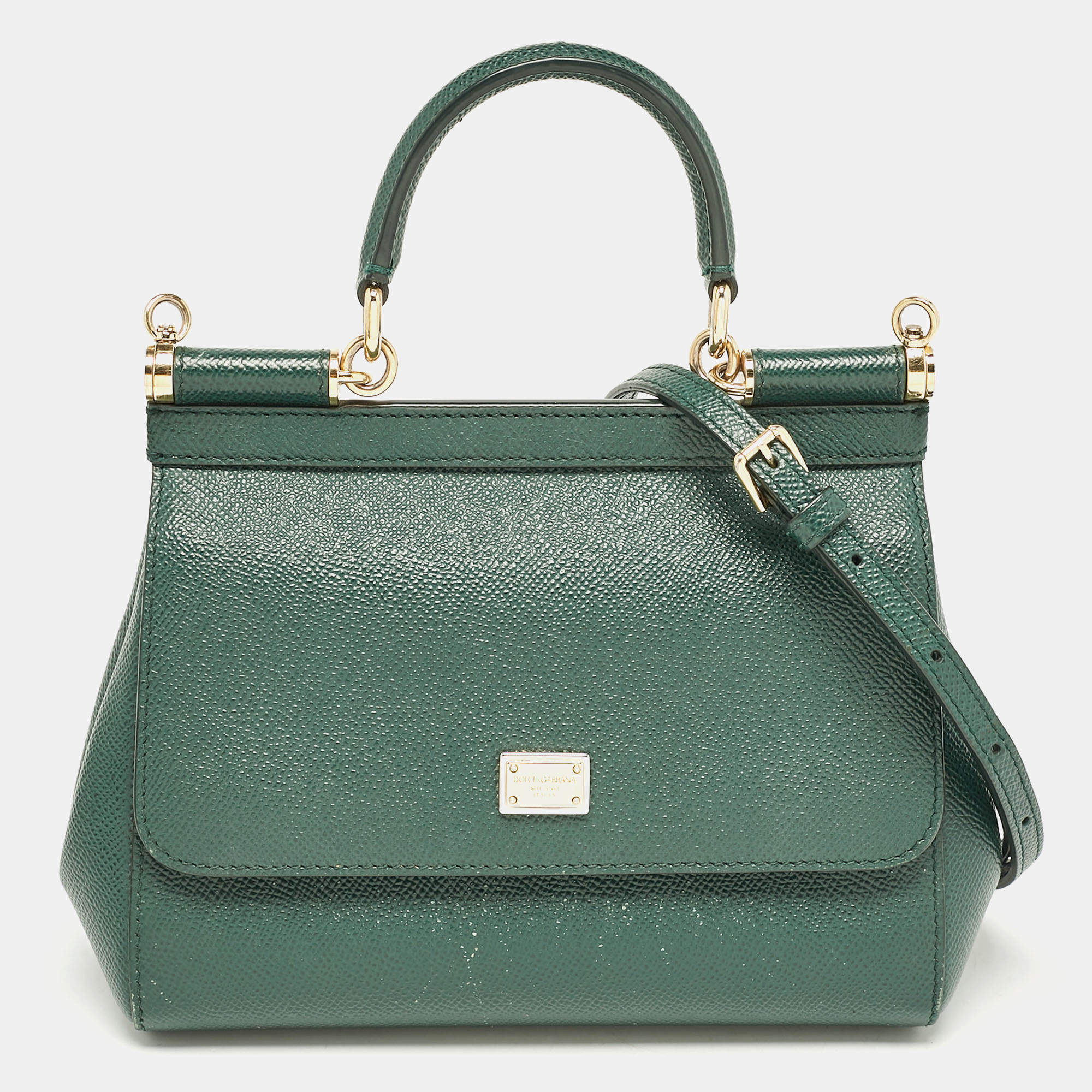 Pre Owned Dolce & Gabbana Green Leather Small Miss Sicily Top Handle Bag