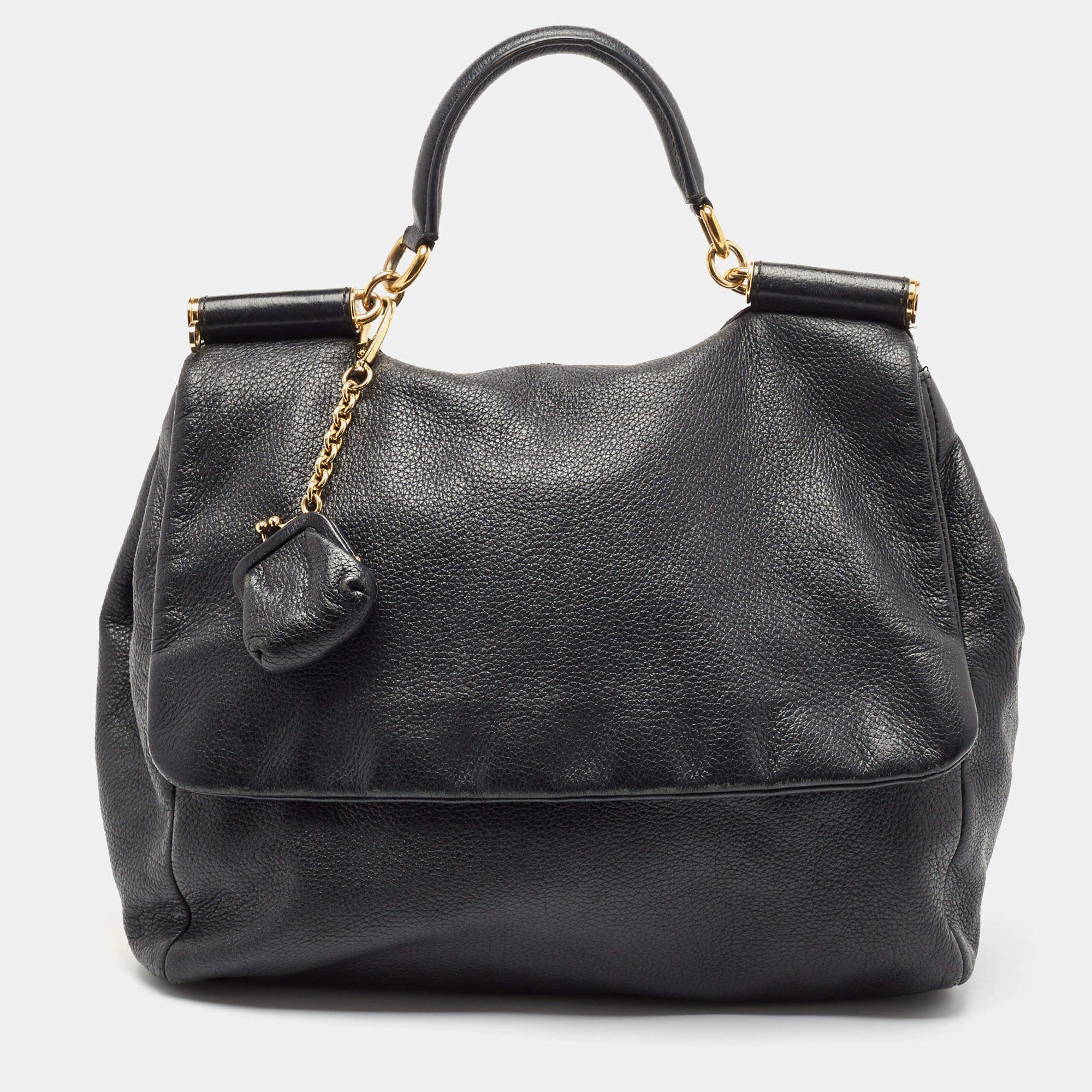 Dolce & Gabbana Black Leather Large Soft Miss Sicily Top Handle Bag