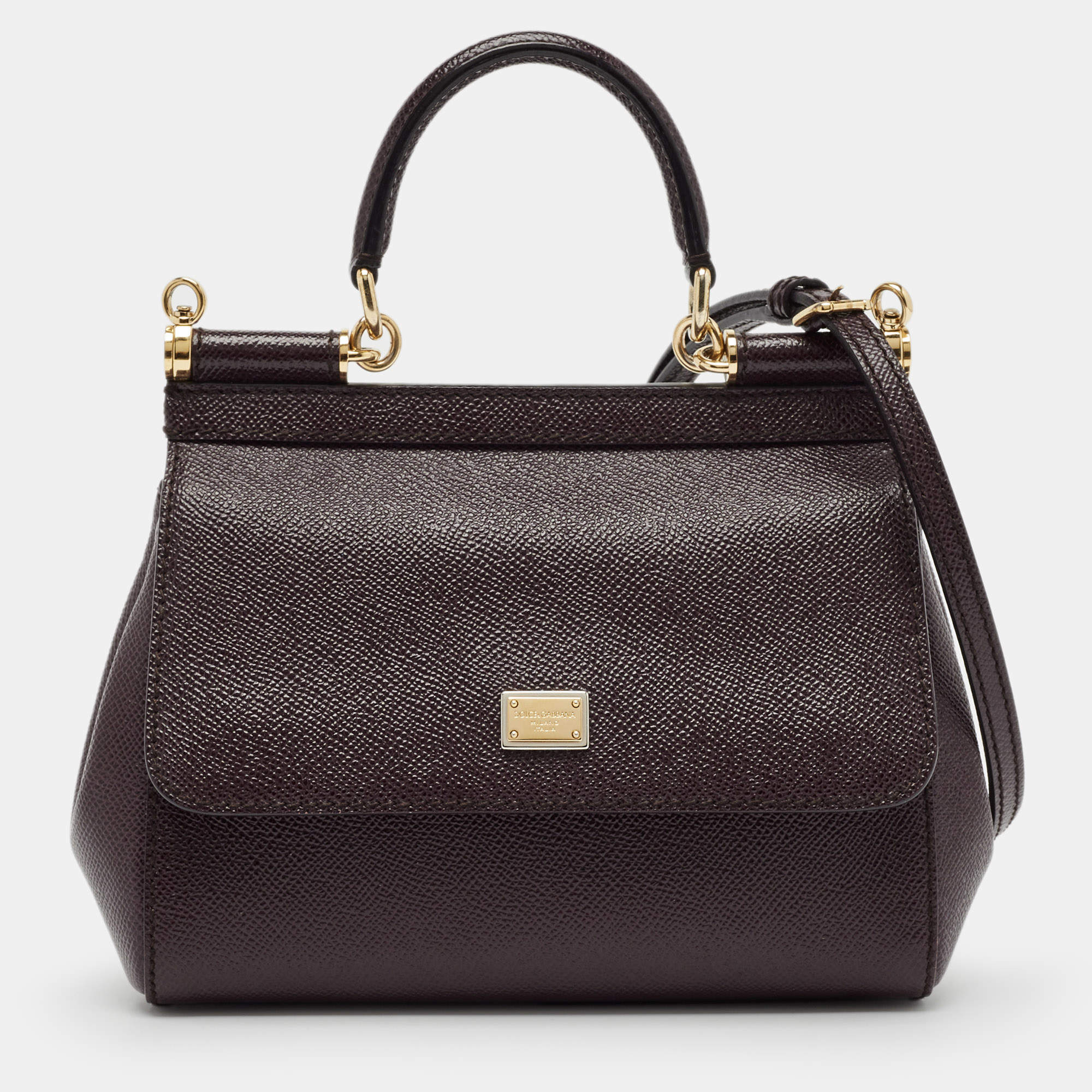 Pre Owned Dolce & Gabbana Burgundy Leather Small Miss Sicily Top Handle Bag