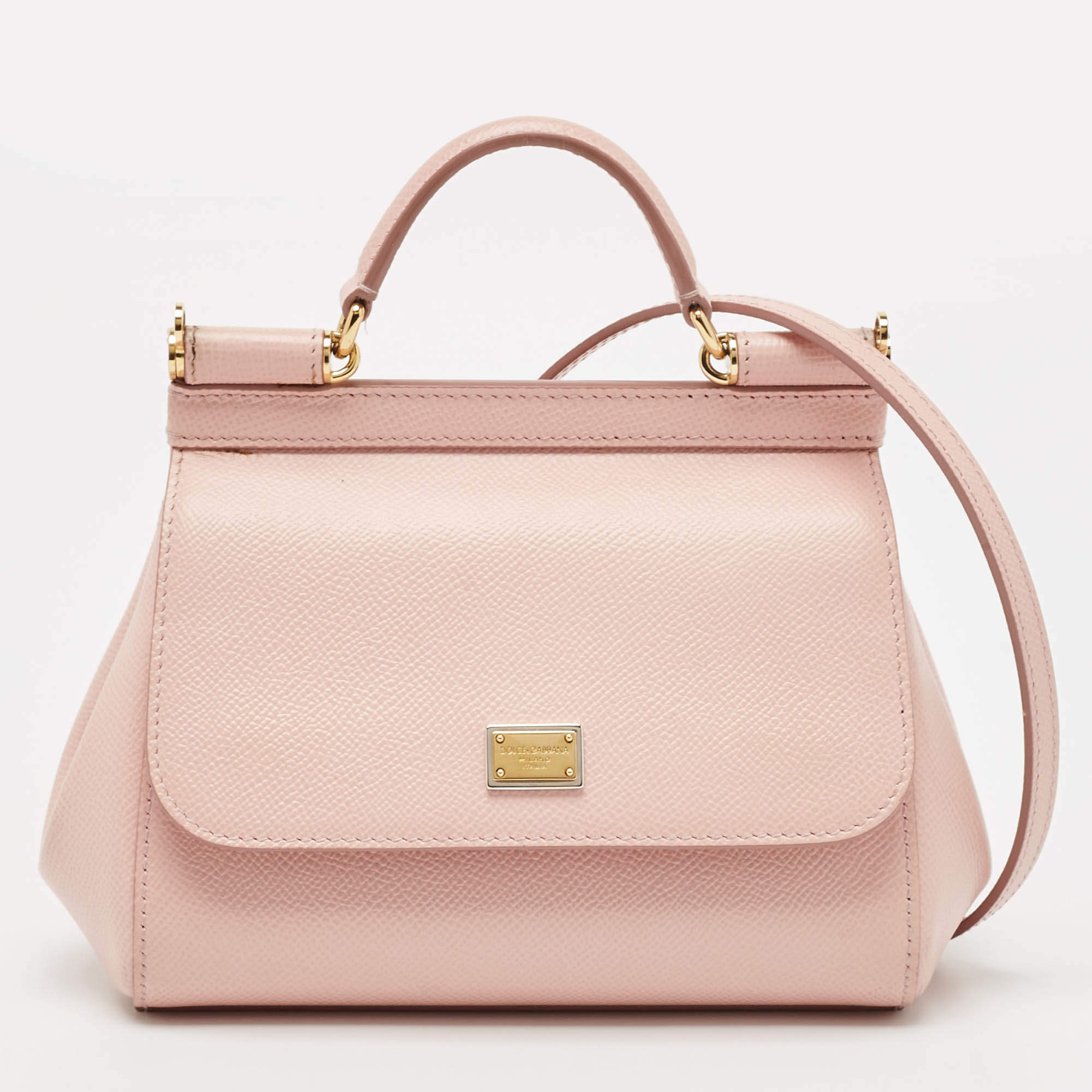Pre Owned Dolce & Gabbana Light Pink Leather Mini Miss Sicily Top Handle Bag