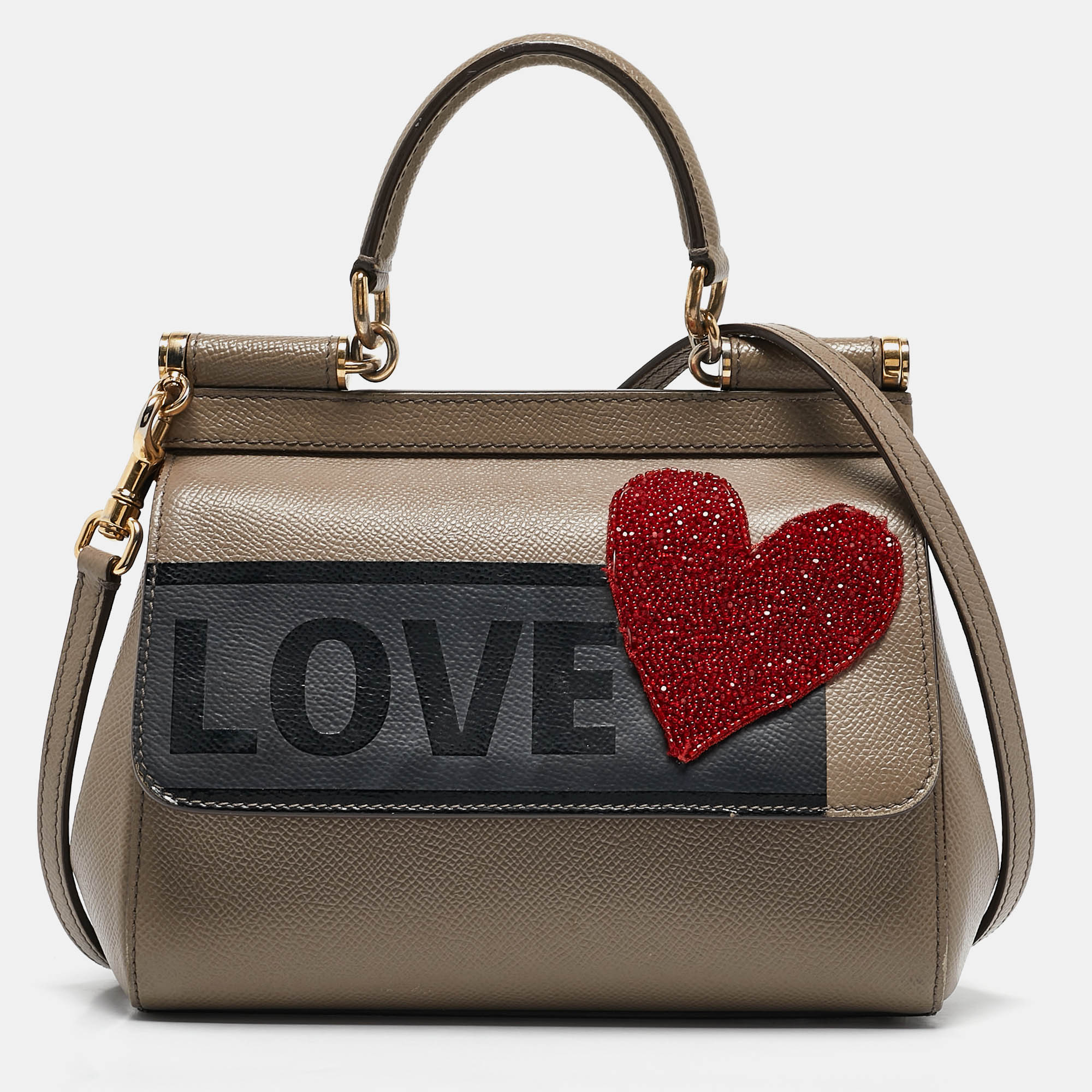 Pre Owned Dolce & Gabbana Tri Color Leather Small Love Sicily Top Handle Bag