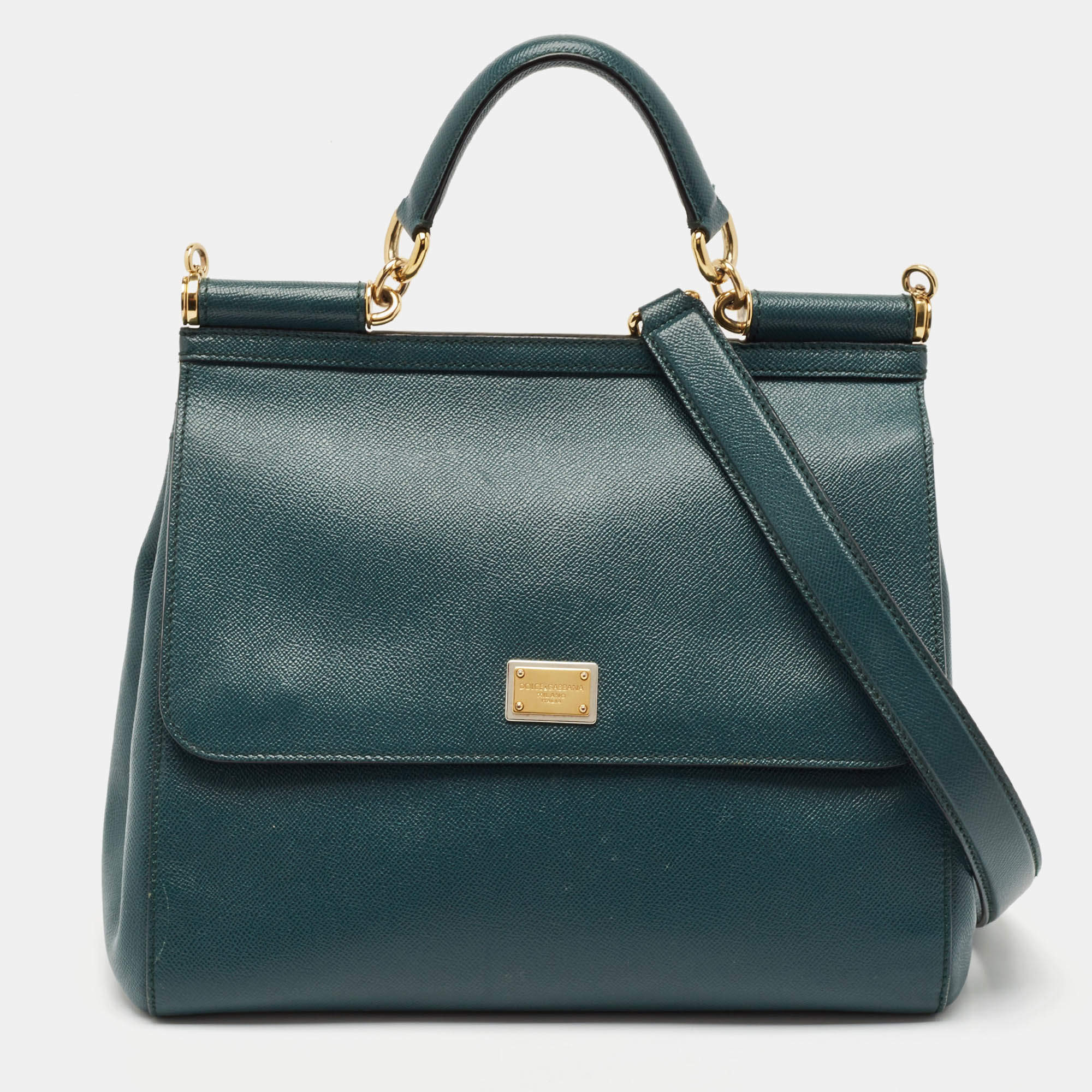 مملوكة مسبقًا Dolce & Gabbana Green Leather Large Miss Sicily Top Handle Bag