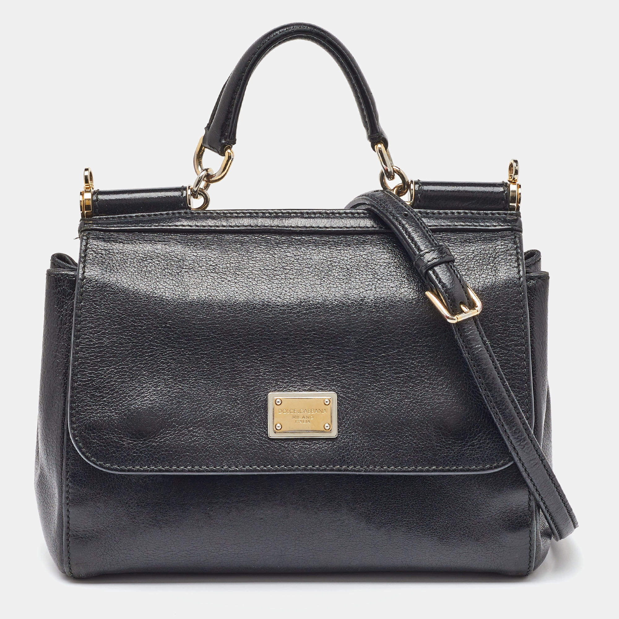 Pre Owned Dolce & Gabbana Black Leather Large Miss Sicily Top Handle Bag