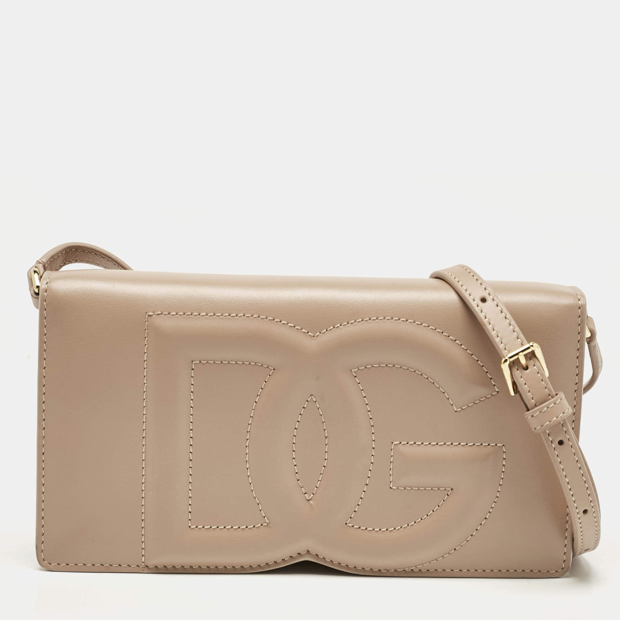 Pre Owned Dolce & Gabbana Blush Pink Leather DG Logo Phone Crossbody Bag