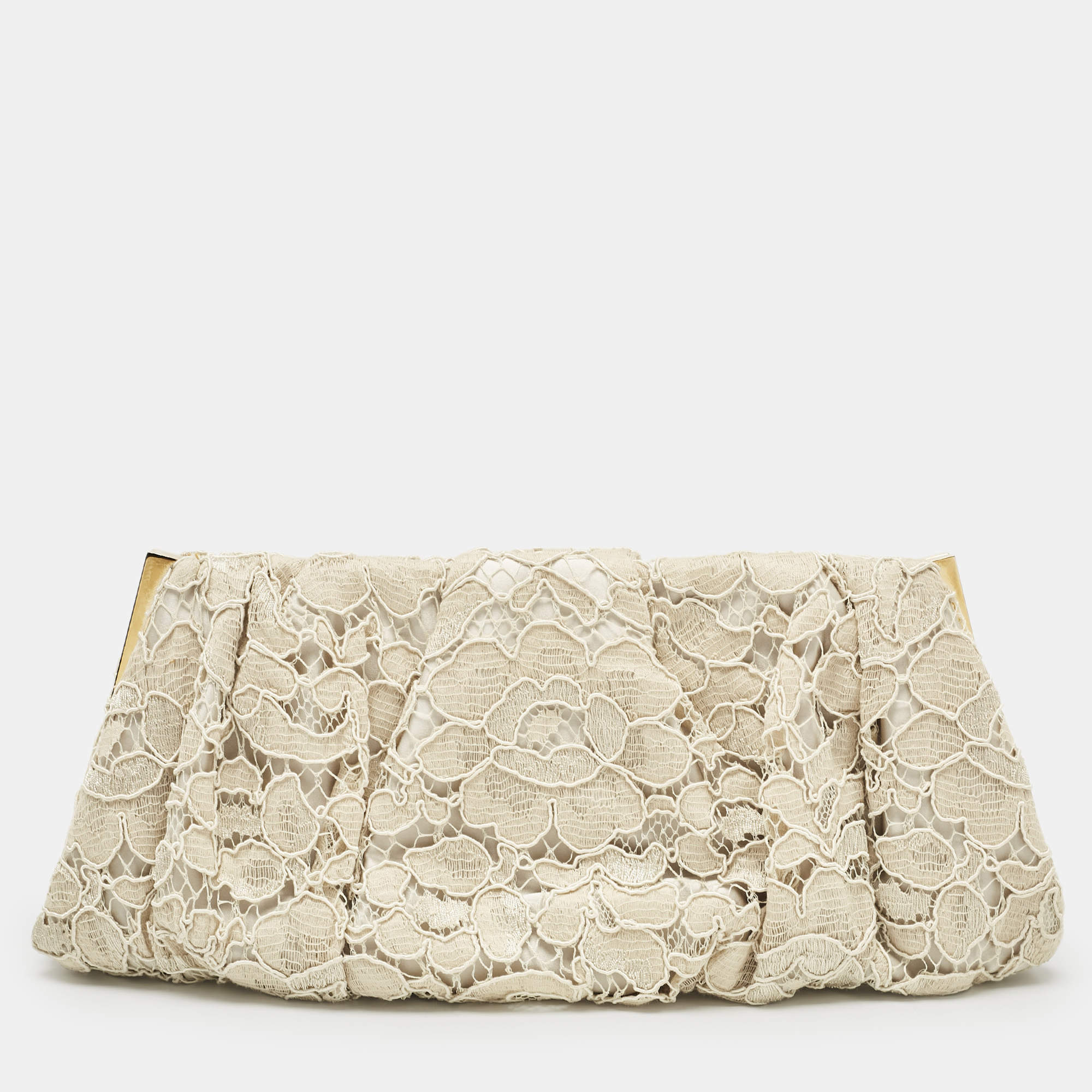 Dolce & Gabbana Beige Brocade Lace Frame Clutch