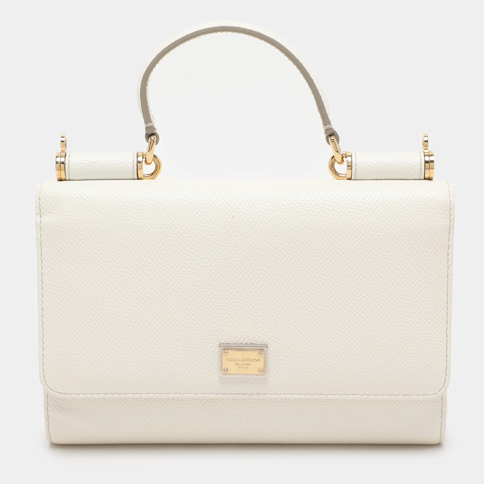 Pre Owned Dolce & Gabbana White Leather Miss Sicily Von Wallet On Chain