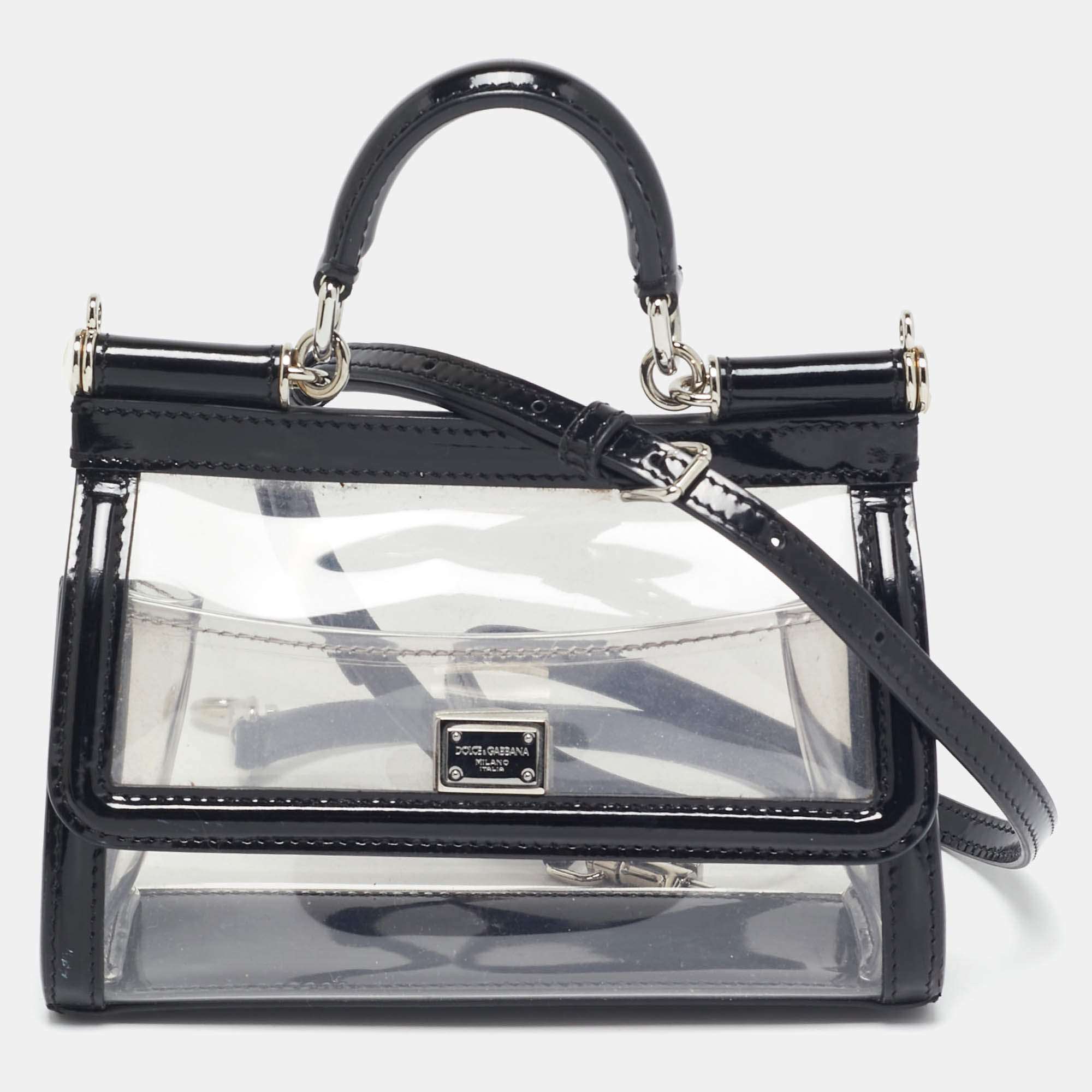 Pre Owned Dolce & Gabbana Black/Clear PVC Mini Miss Sicily Top Handle Bag
