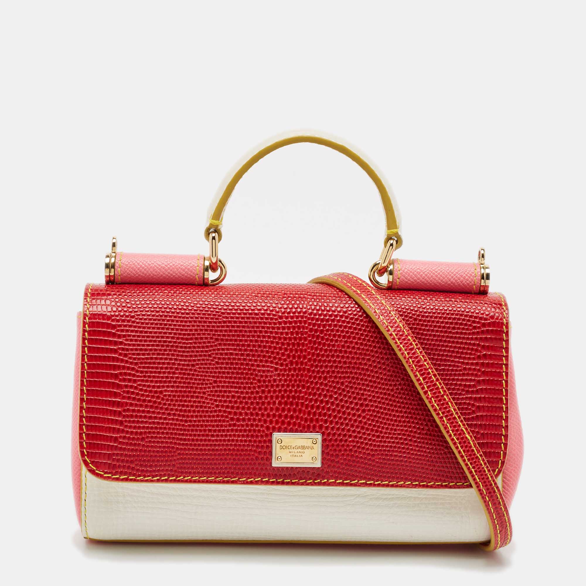 Pre Owned Dolce & Gabbana Tricolor Lizard Embossed and Leather Miss Sicily Crossbody Bag