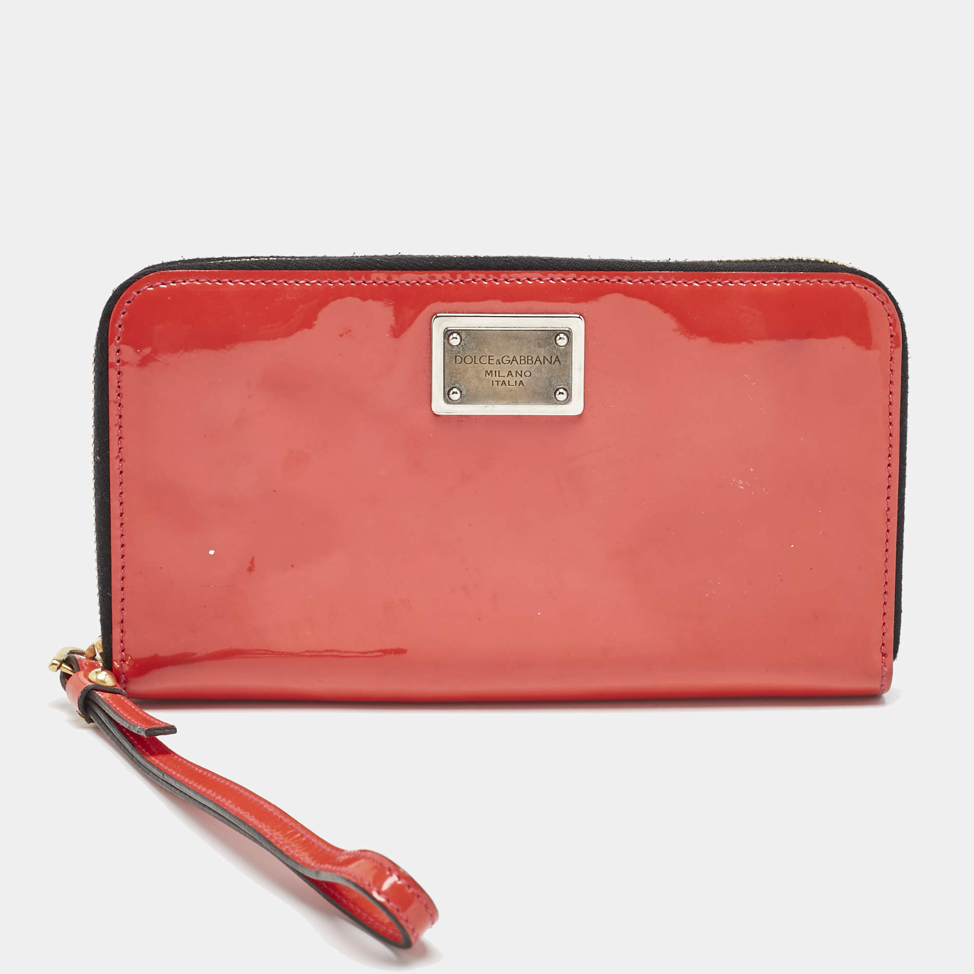 Dolce & Gabbana Red Patent Leather Zip Wristlet Wallet