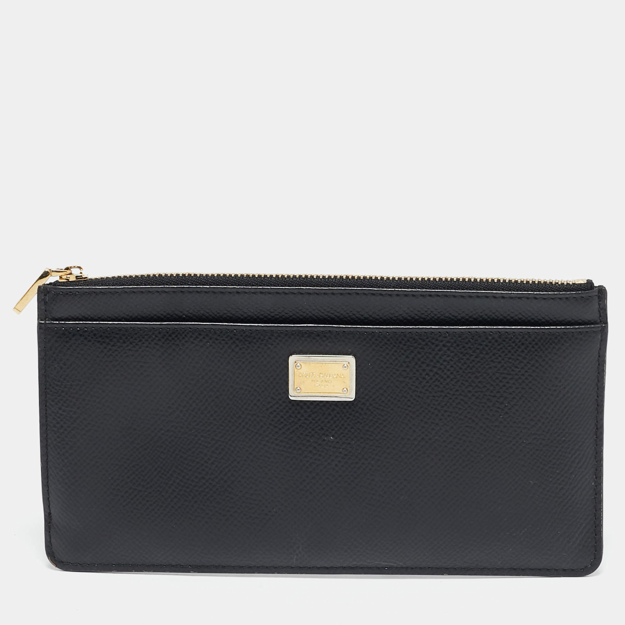 Dolce & Gabbana Black Leather Long Zip Card Case