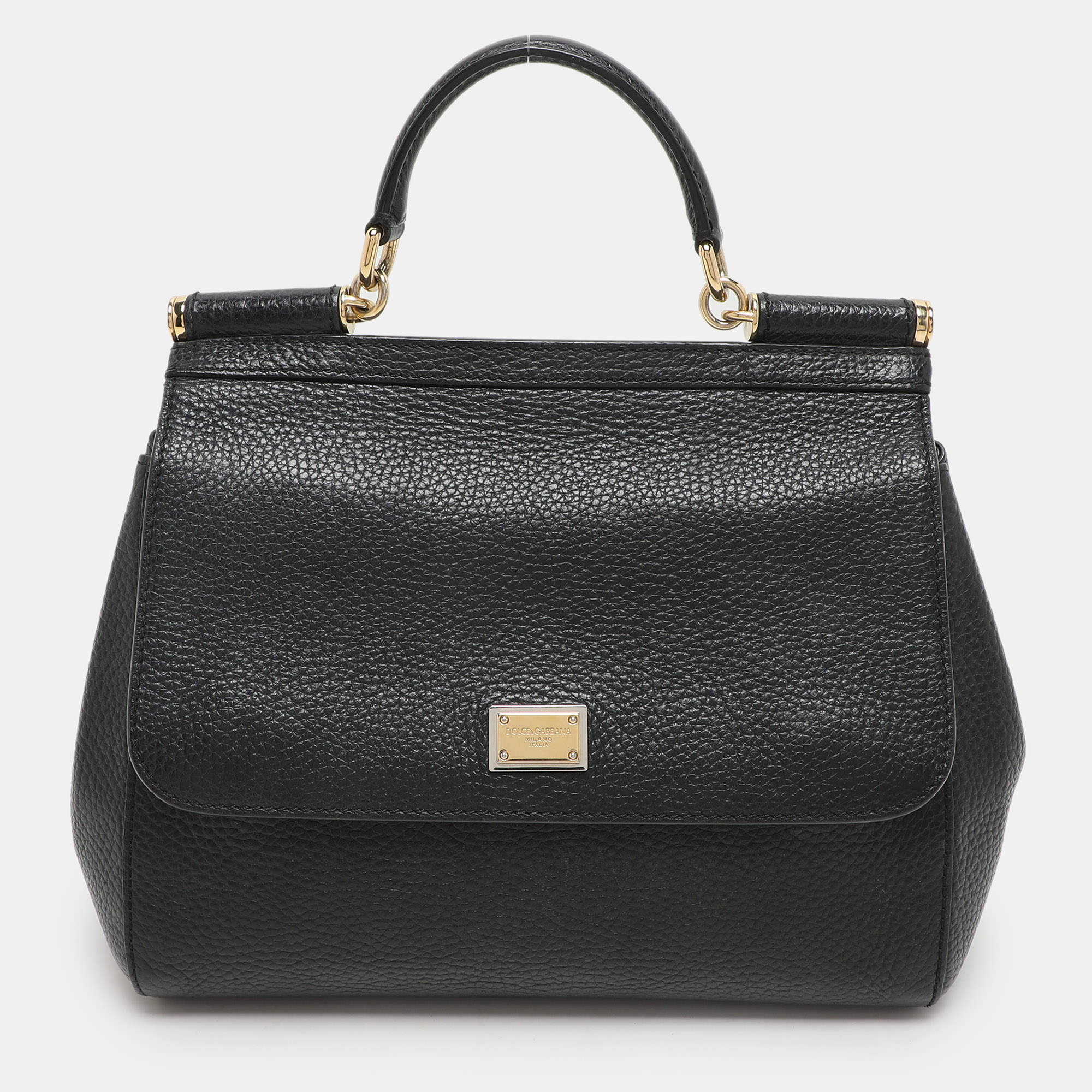 Dolce & Gabbana Black Leather Miss Sicily Top Handle Bag