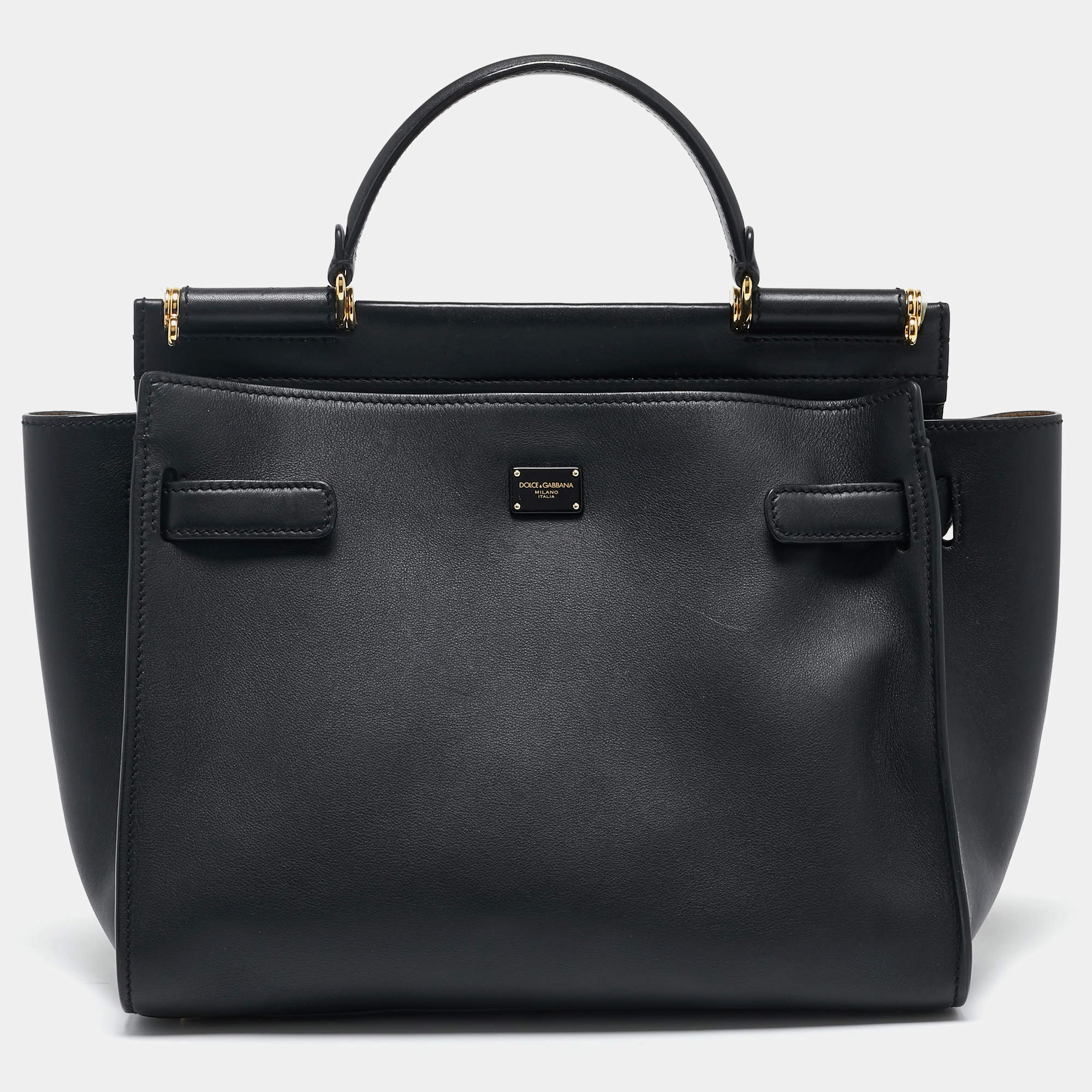 Dolce & Gabbana Black Leather Medium Sicily 62 Top Handle Bag