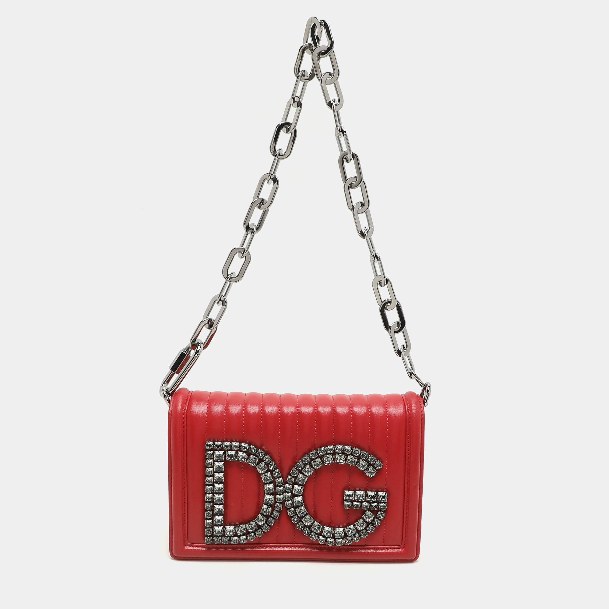Pre Owned Dolce & Gabbana Red Quilted Leather DG Girls Shoulder Bag