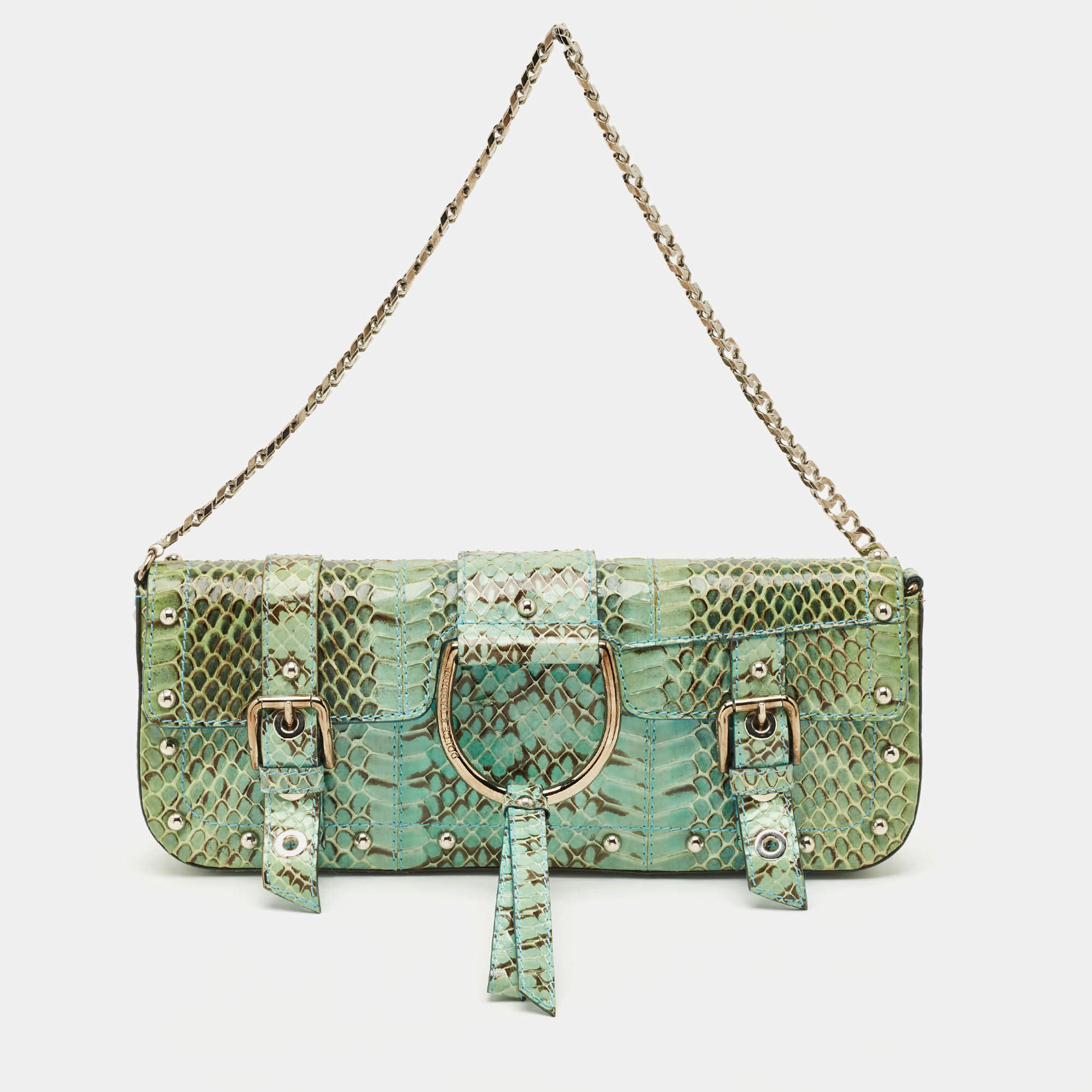 Dolce & Gabbana Green Python Chain Clutch