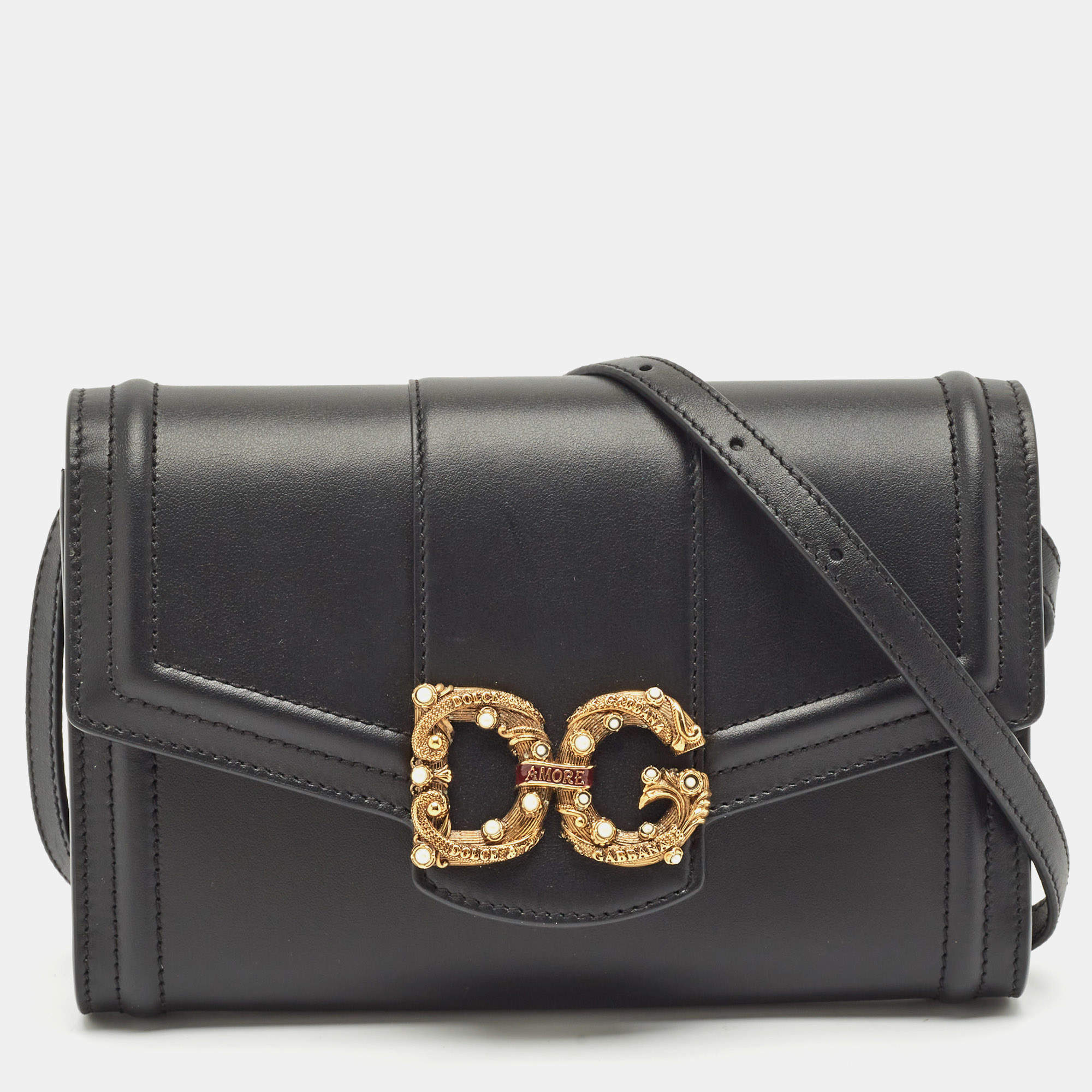 Dolce & Gabbana Black Leather DG Amore Clutch Bag