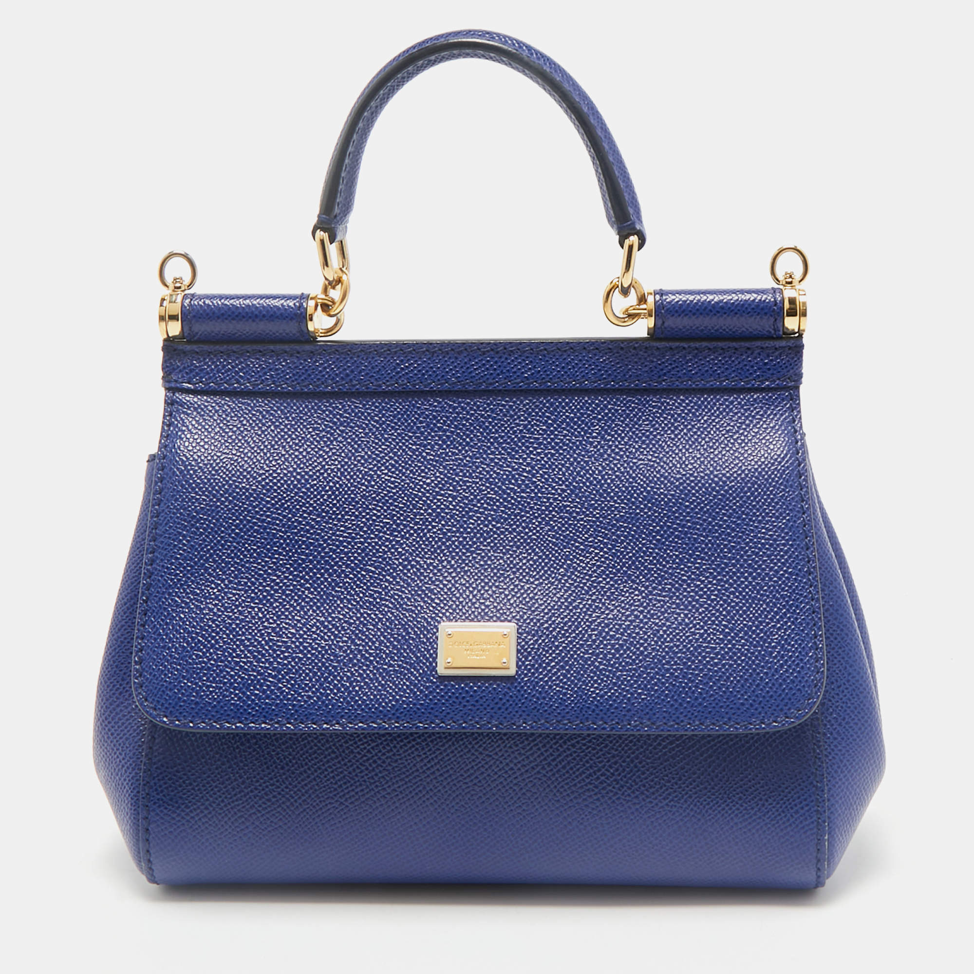 Pre Owned Dolce & Gabbana Blue Leather Small Miss Sicily Top Handle Bag