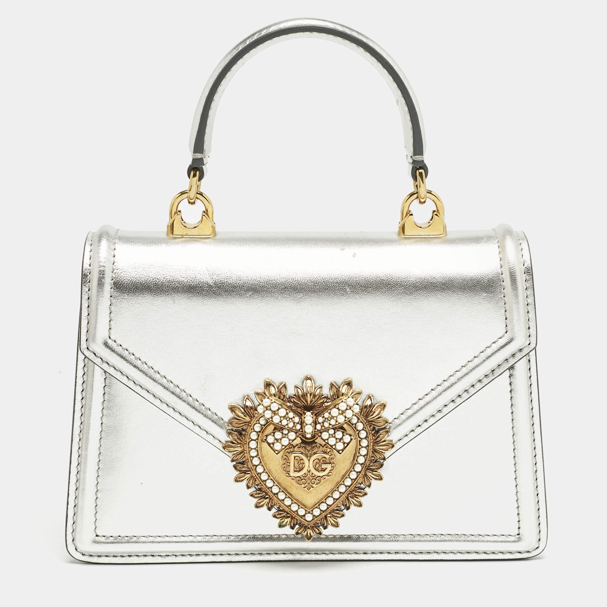 Pre Owned حقيبة كتف دولتشي أند غابانا صغيرة ديفوشيون يد علوية جلد فضي