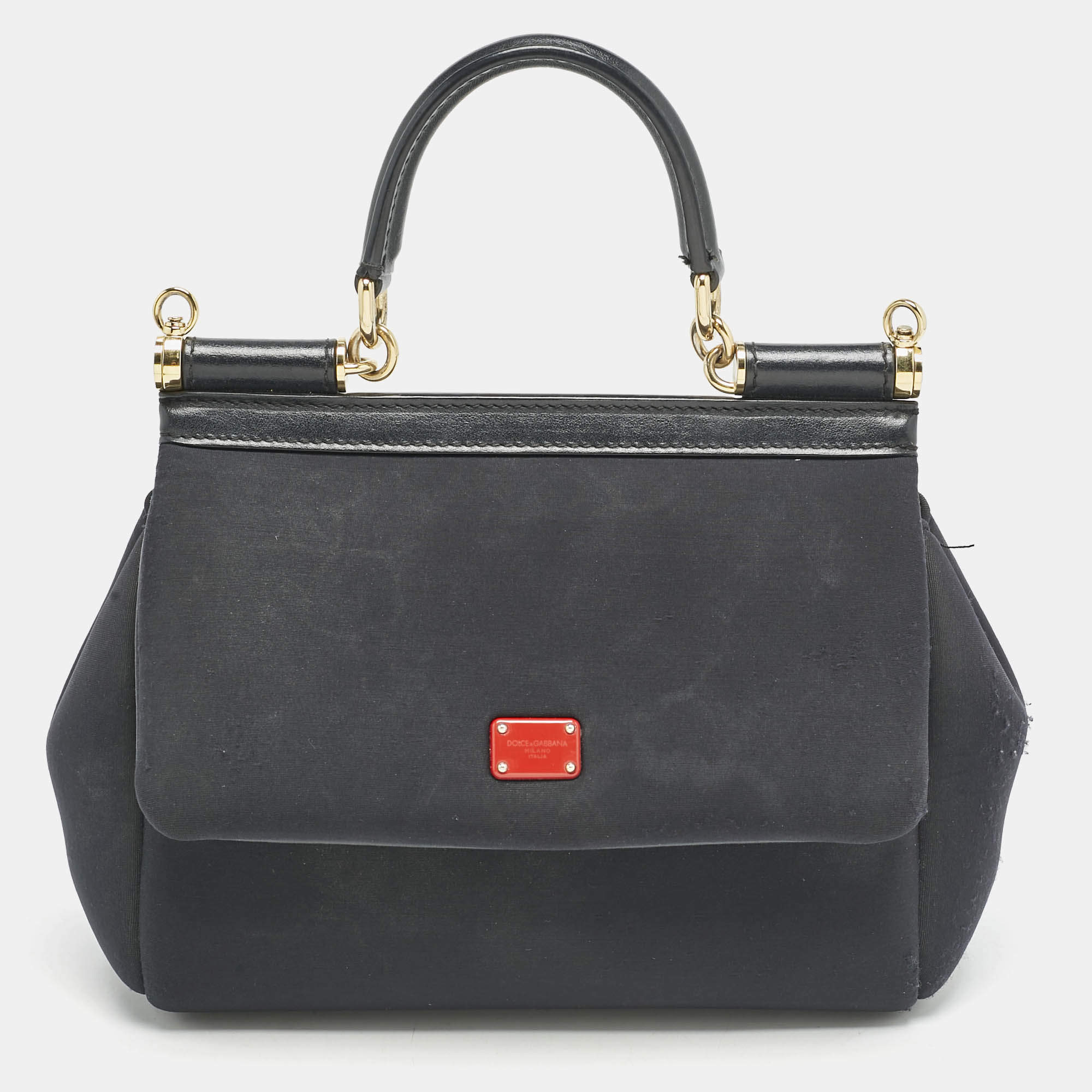 Dolce & Gabbana Black Neoprene Small Miss Sicily Top Handle Bag