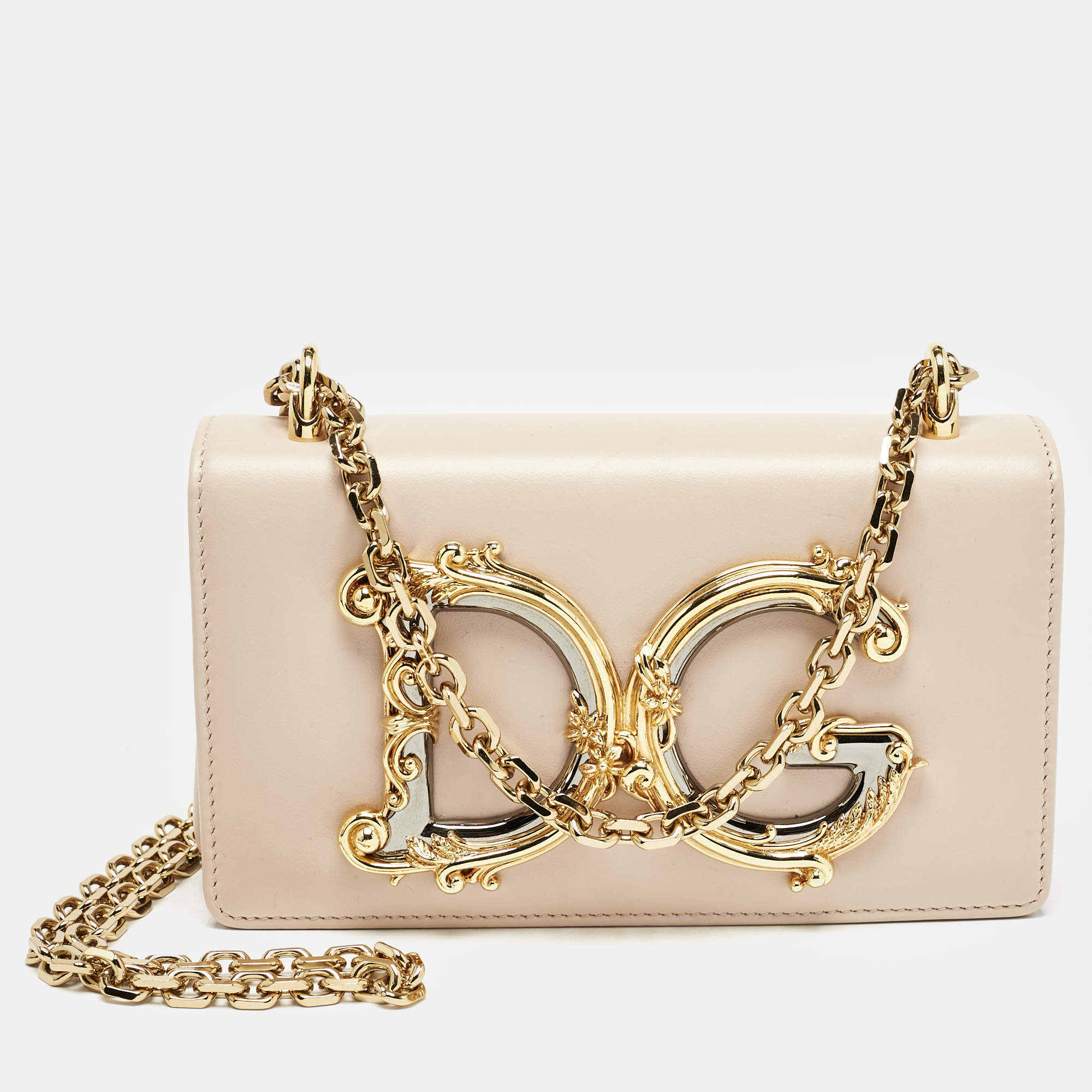 Dolce & Gabbana Beige Leather DG Girls Phone Bag