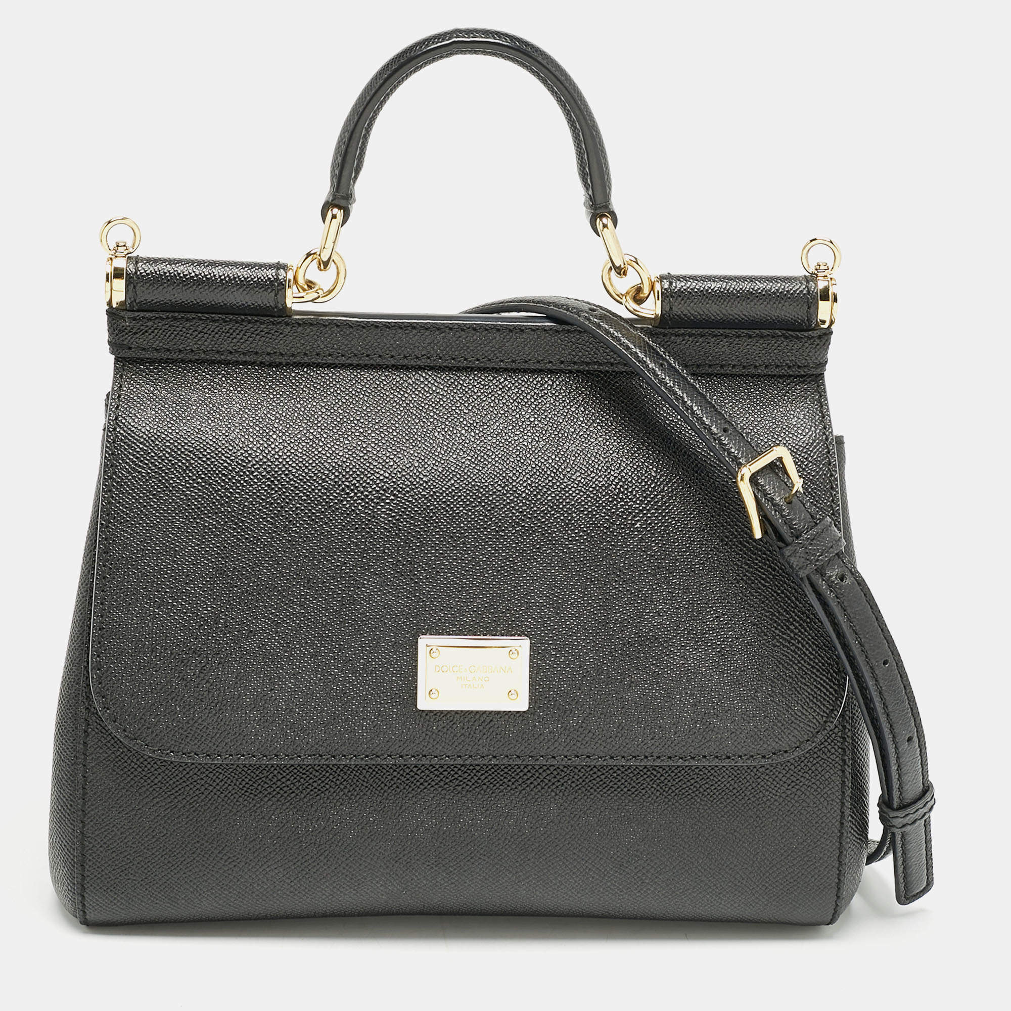 Dolce & Gabbana Black Leather Medium Miss Sicily Top Handle Bag