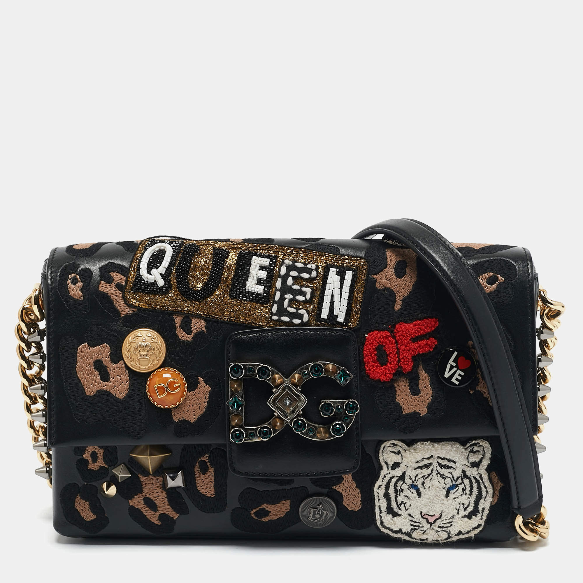 Dolce & Gabbana Black Leather DG Millennials Embellished Shoulder Bag