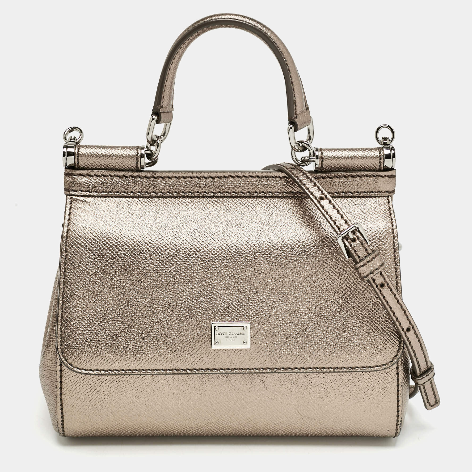 Dolce & Gabbana Metallic Leather Small Miss Sicily Top Handle Bag