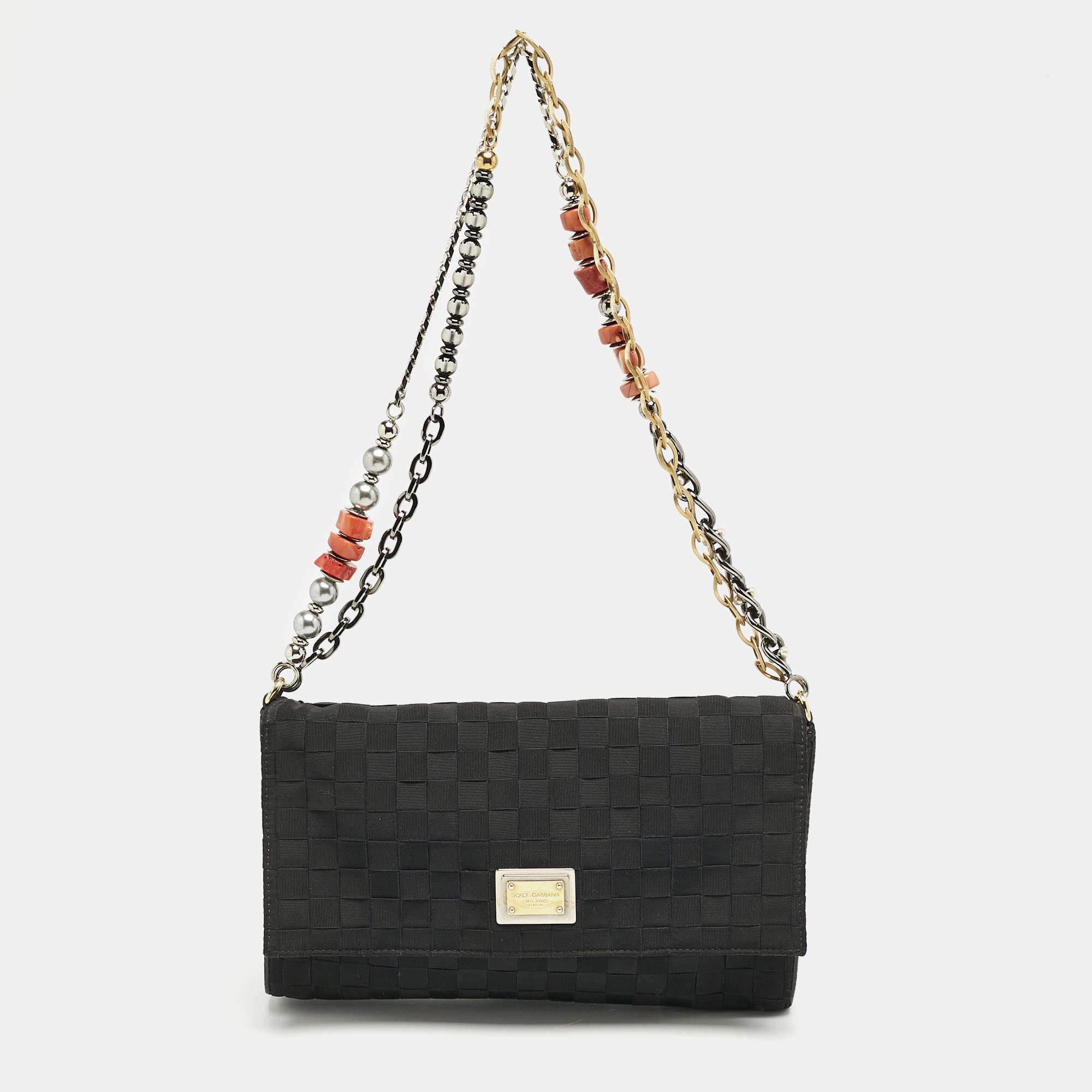 Dolce & Gabbana Black Woven Fabric and Suede Miss Charles Shoulder Bag