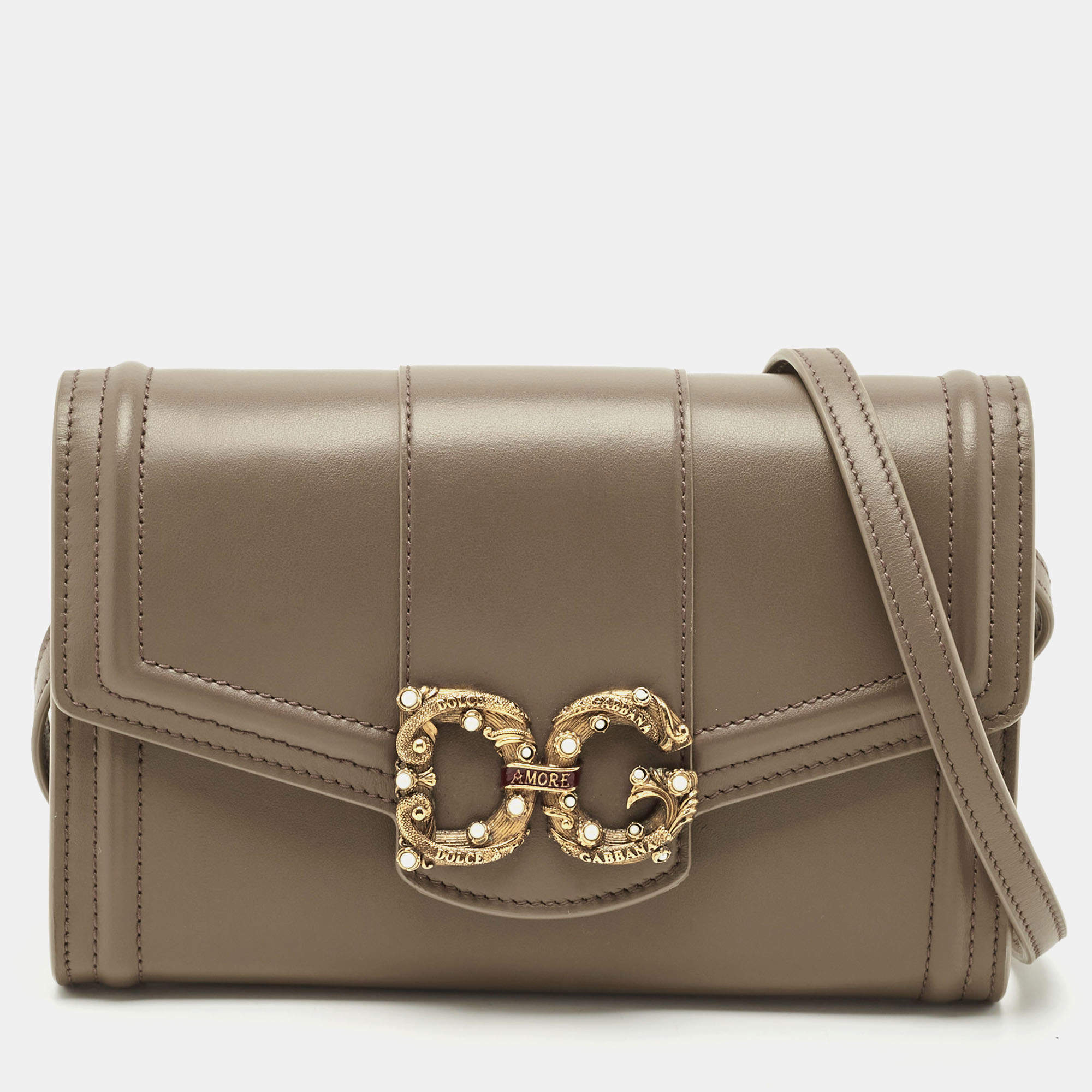 Dolce & Gabbana Beige Leather DG Amore Clutch Bag