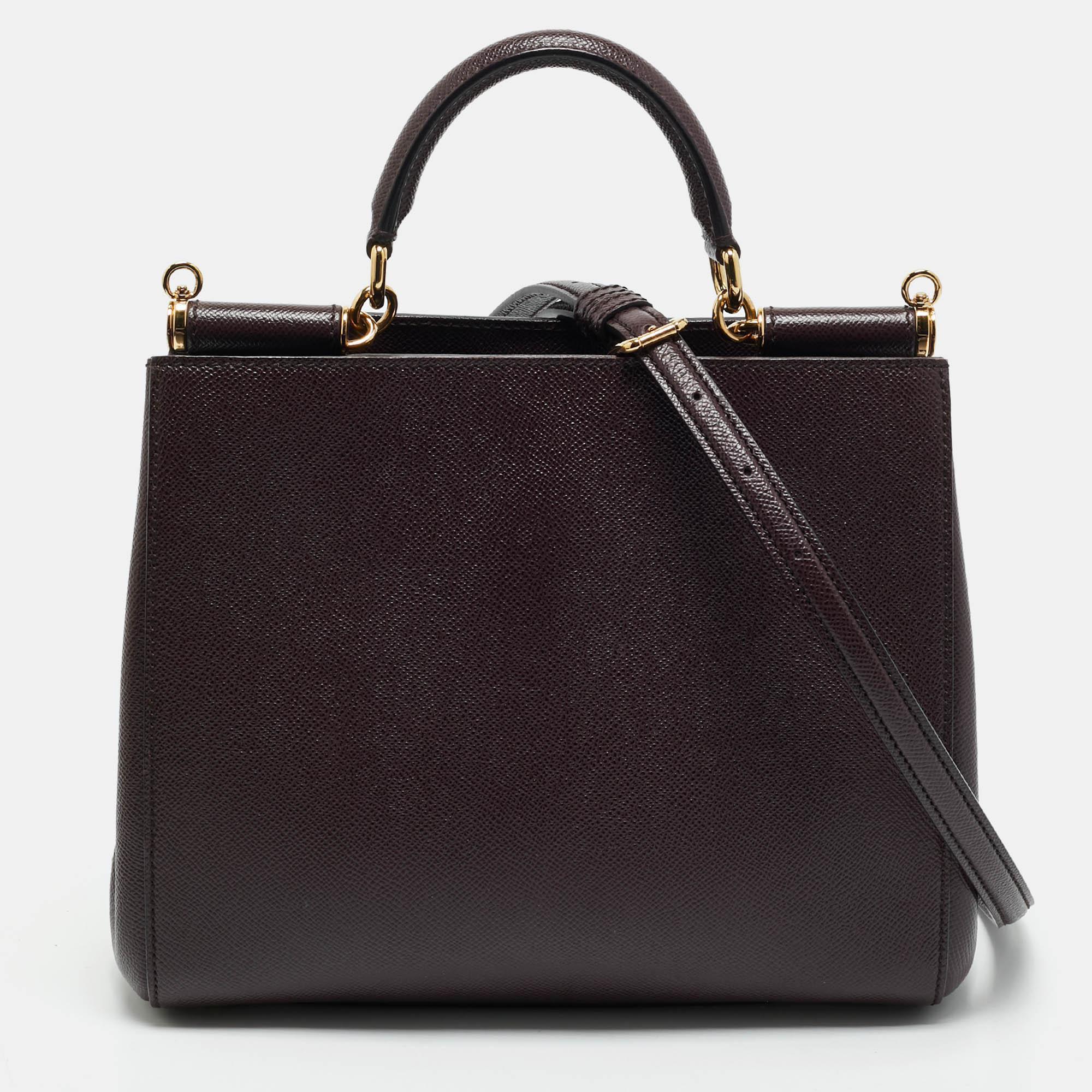 Dolce & Gabbana Burgundy Leather Sicily Top Handle Bag