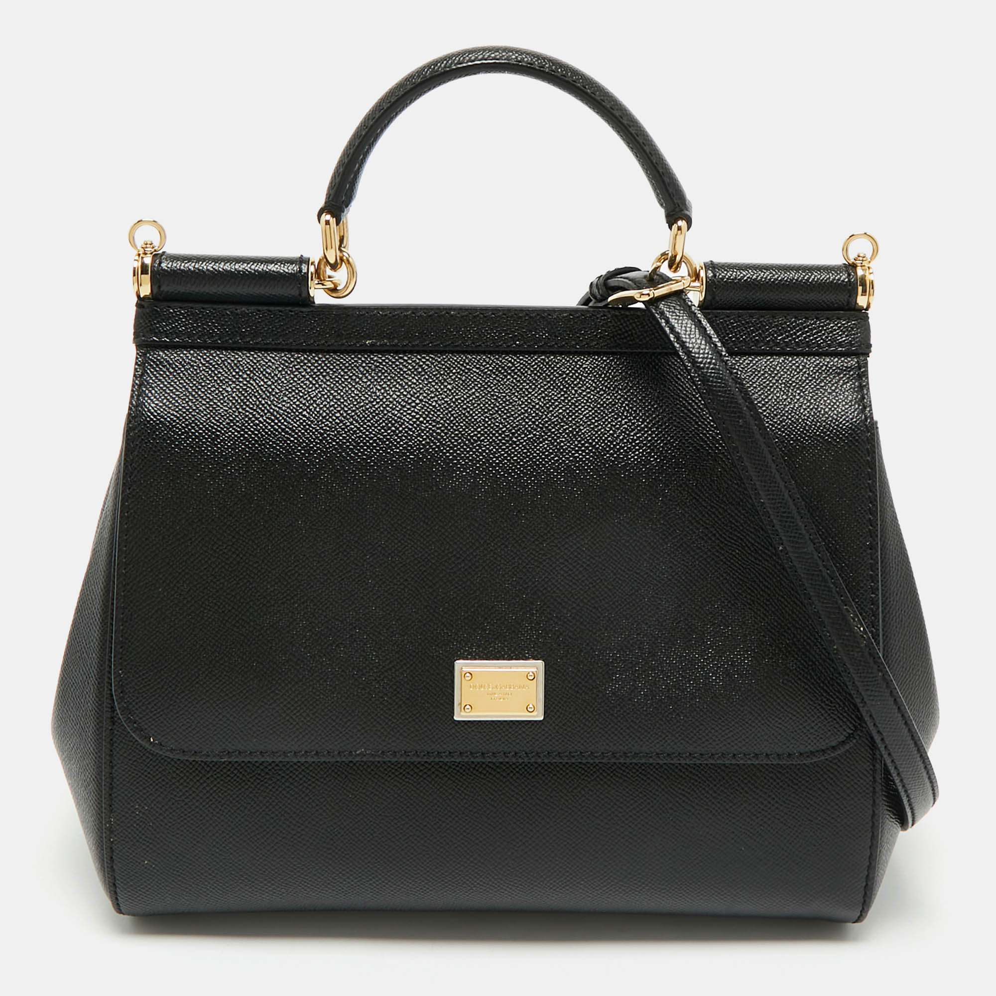 Dolce & Gabbana Black Leather Regular Miss Sicily Top Handle Bag