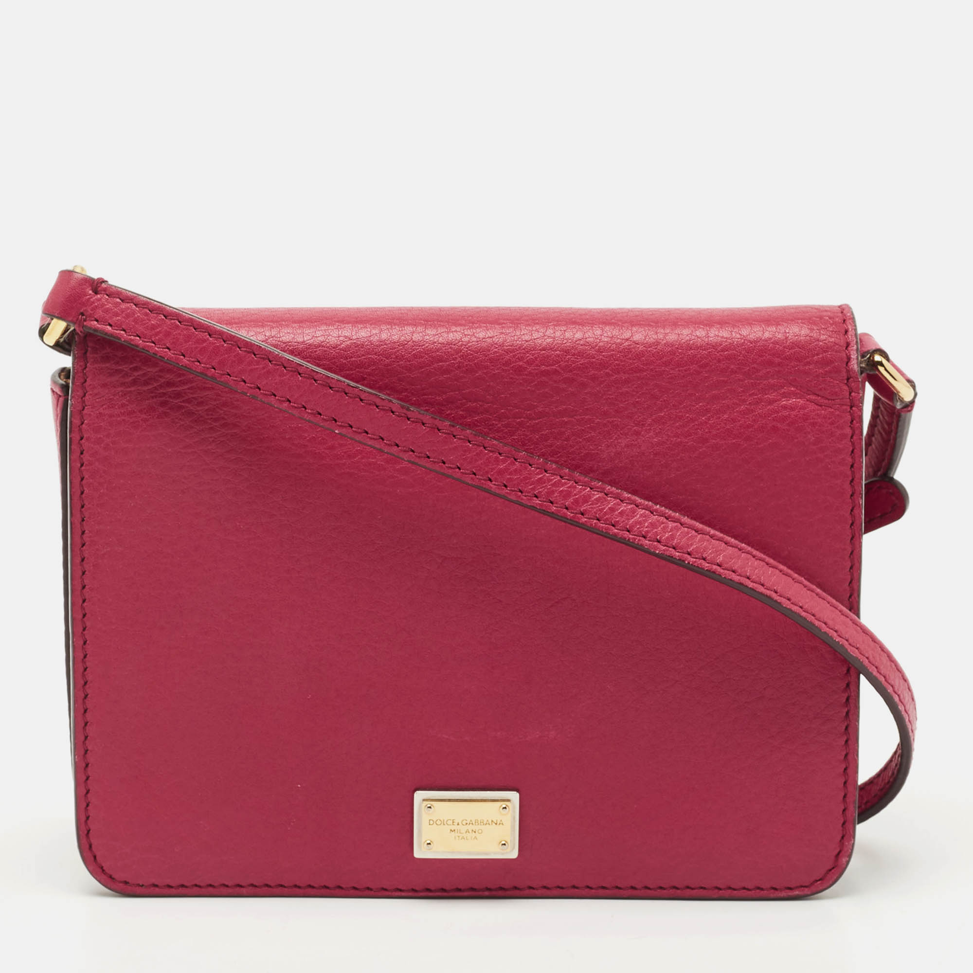 Dolce & Gabbana Dark Pink Leather Mini Dauphine Crossbody Bag