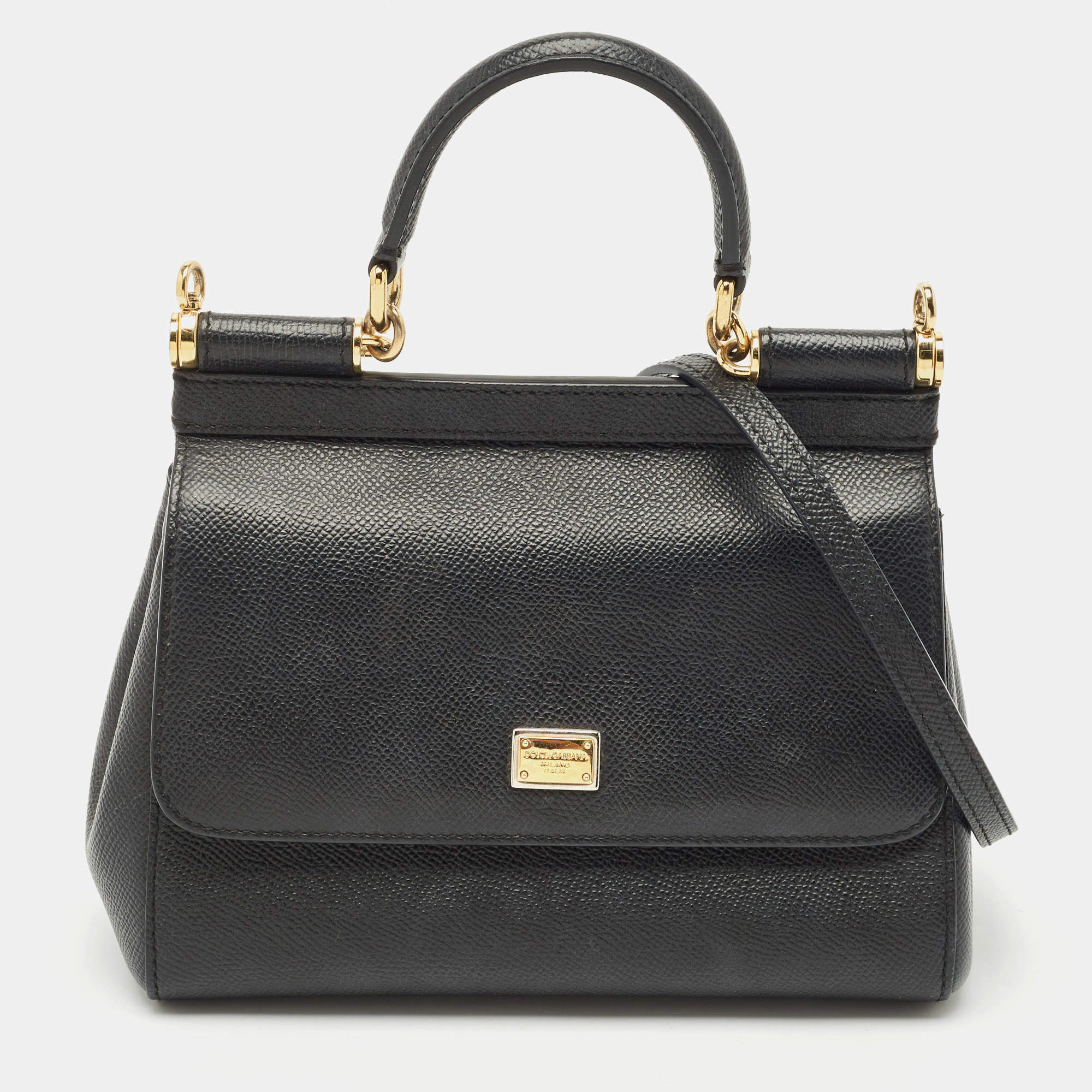 Dolce & Gabbana Black Leather Small Miss Sicily Top Handle Bag