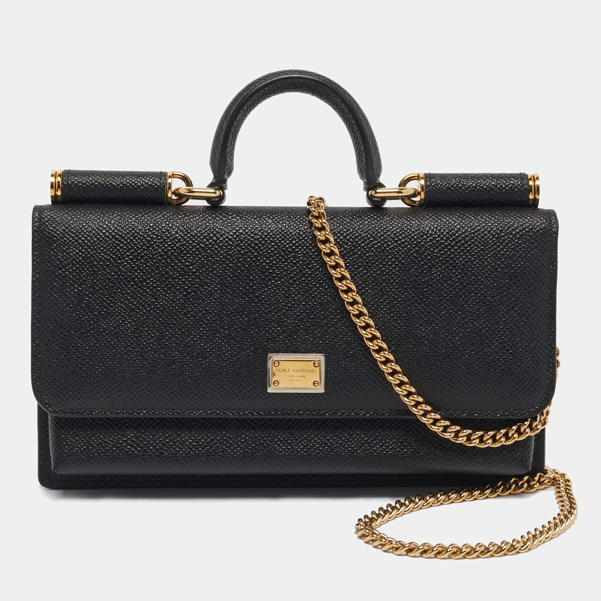 Pre Owned محفظة على سلسلة دولتش أند غابانا ميس سيلي فوان جلد أسود