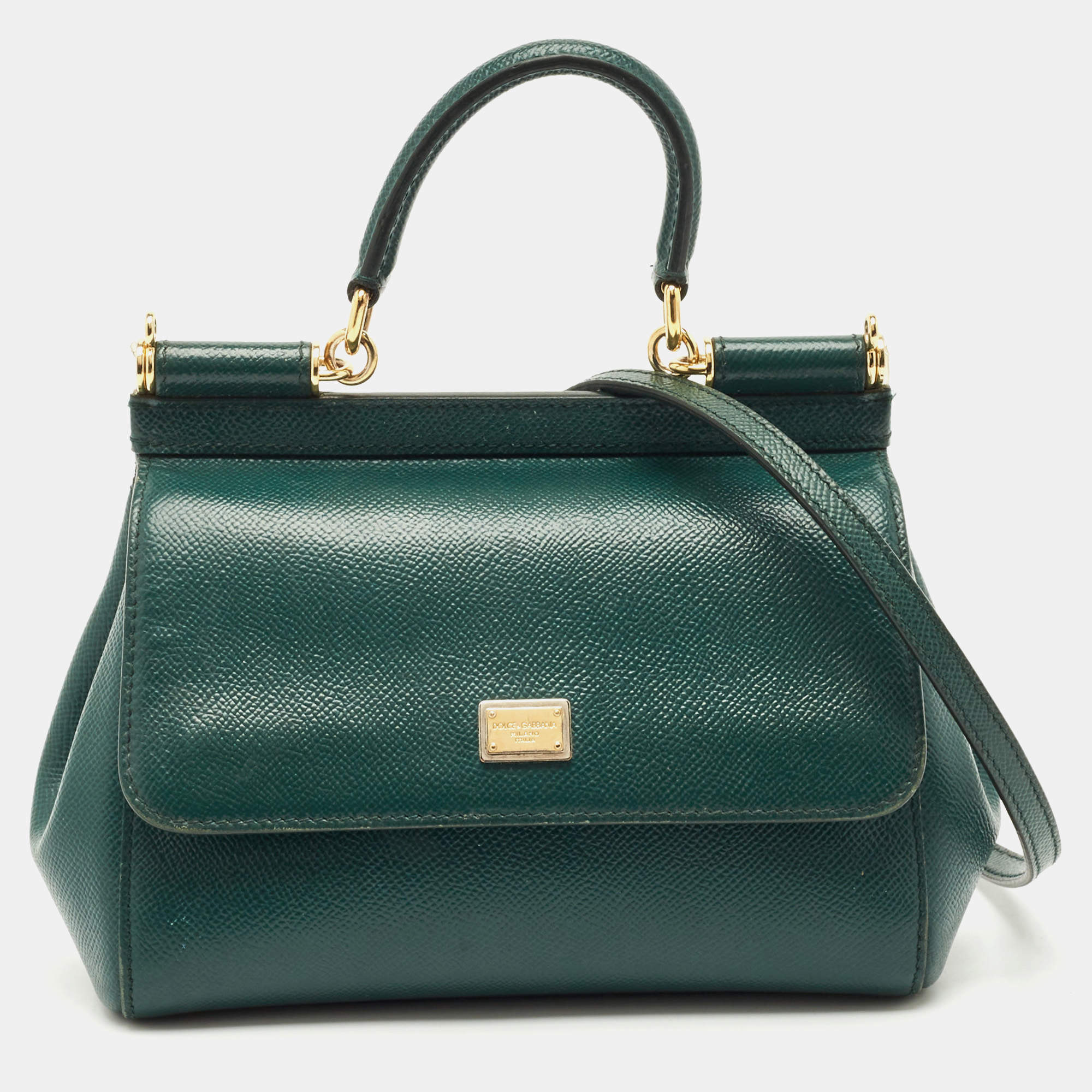 Pre Owned Dolce & Gabbana Green Leather Small Miss Sicily Top Handle Bag