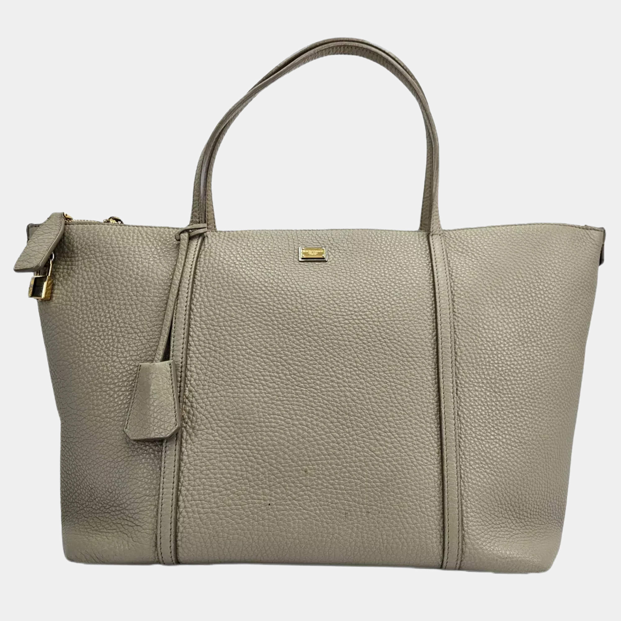 Pre Owned Dolce & Gabbana DG Beige Leather Tote Bag
